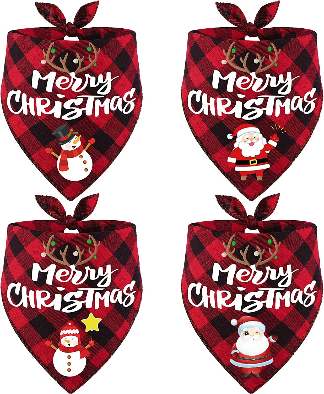 4 Pack Birthday Dog Bandanas Classic Fall Triangle Plaid Christmas Xmas Pet Scarf Bibs Kerchief Gifts with Santa Snowman Printing Pet Holiday Accessories Decoration for Small to Large Dogs Cats Animals & Pet Supplies > Pet Supplies > Dog Supplies > Dog Apparel Remifa   