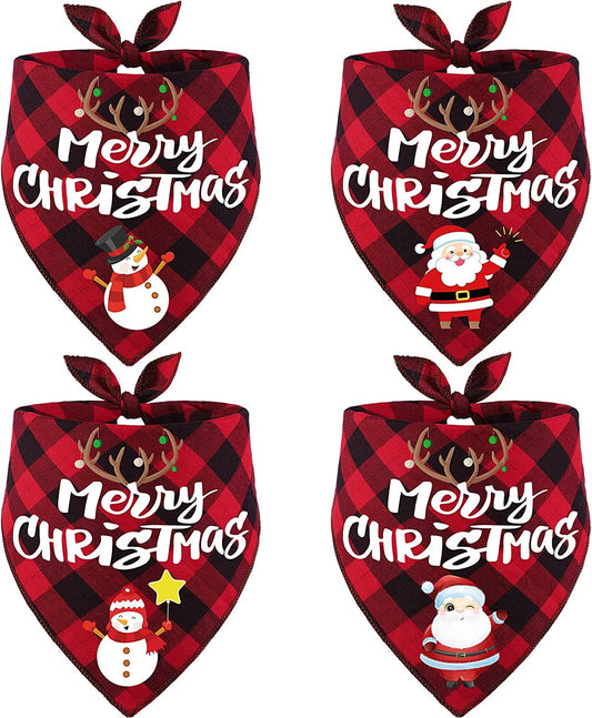 4 Pack Birthday Dog Bandanas Classic Fall Triangle Plaid Christmas Xmas Pet Scarf Bibs Kerchief Gifts with Santa Snowman Printing Pet Holiday Accessories Decoration for Small to Large Dogs Cats Animals & Pet Supplies > Pet Supplies > Dog Supplies > Dog Apparel Remifa   