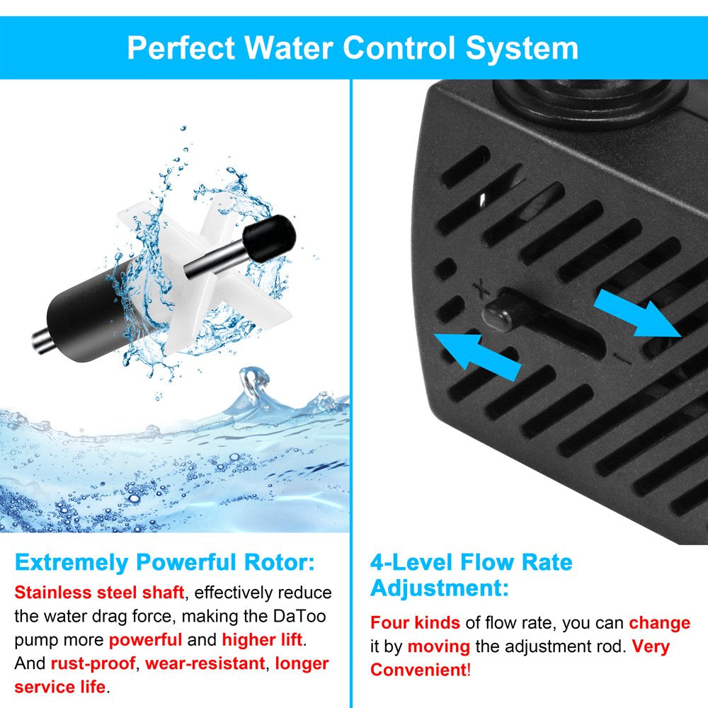 Datoo 95GPH 5W Small Submersible Water Pump Mini Fountain Pump Ultra Quiet for Aquarium Fish Tank Pond Statuary Hydroponics Animals & Pet Supplies > Pet Supplies > Fish Supplies > Aquarium & Pond Tubing DaToo   