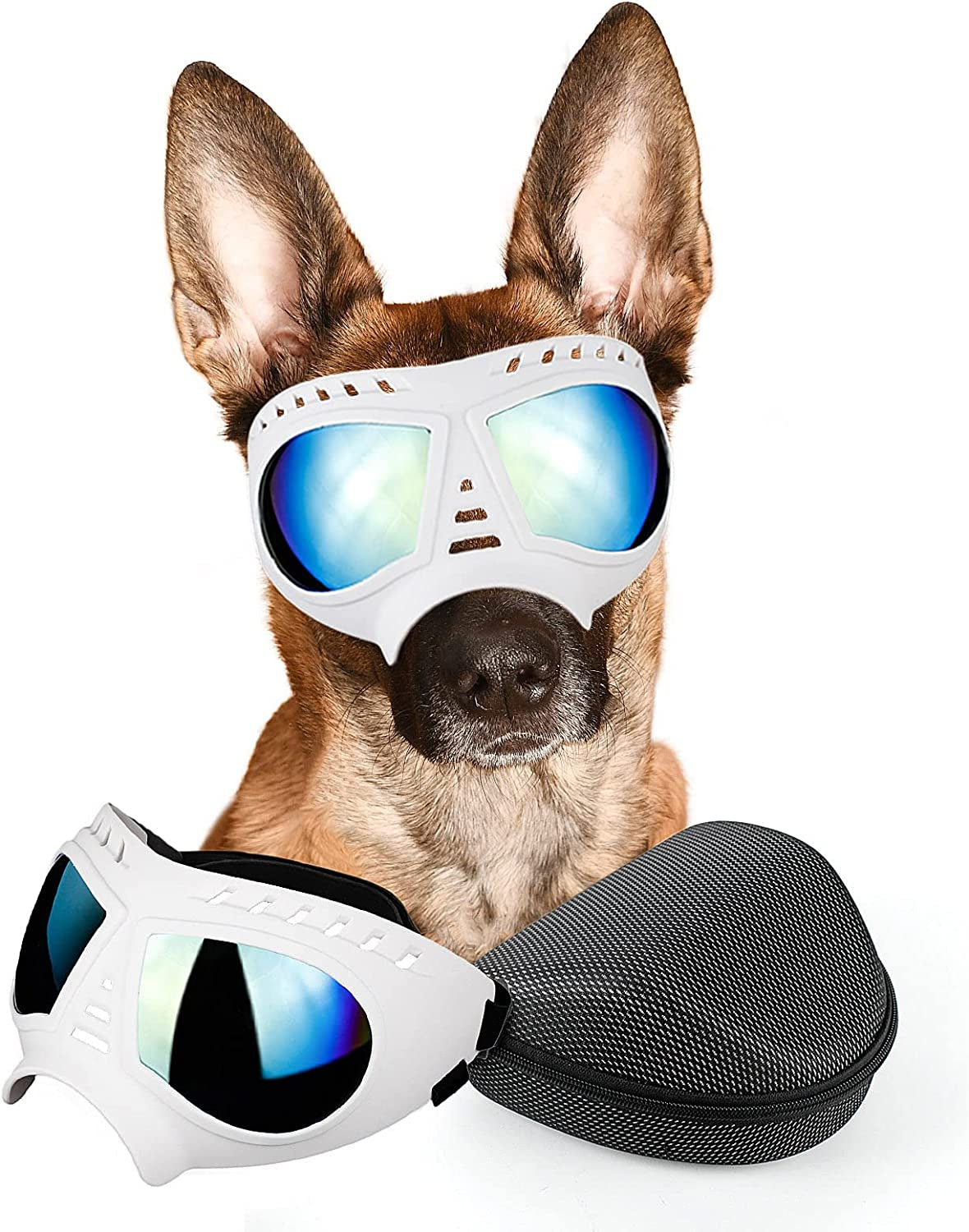 PETLESO Dog Goggles Medium Large Breed, UV Protection Dog Sunglasses Dog Eye Protection for Outdoor Driving Skiing, Black Animals & Pet Supplies > Pet Supplies > Dog Supplies > Dog Apparel PETLESO White  