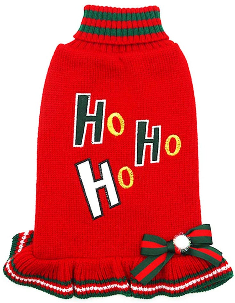 KYEESE Valentine'S Day Dog Sweater Dress with Bowtie Red Heart Small Dog Sweater with Leash Hole Turtleneck Dog Knitwear Animals & Pet Supplies > Pet Supplies > Dog Supplies > Dog Apparel kyeese Christmas (Hoho) Large (11-19lbs) 