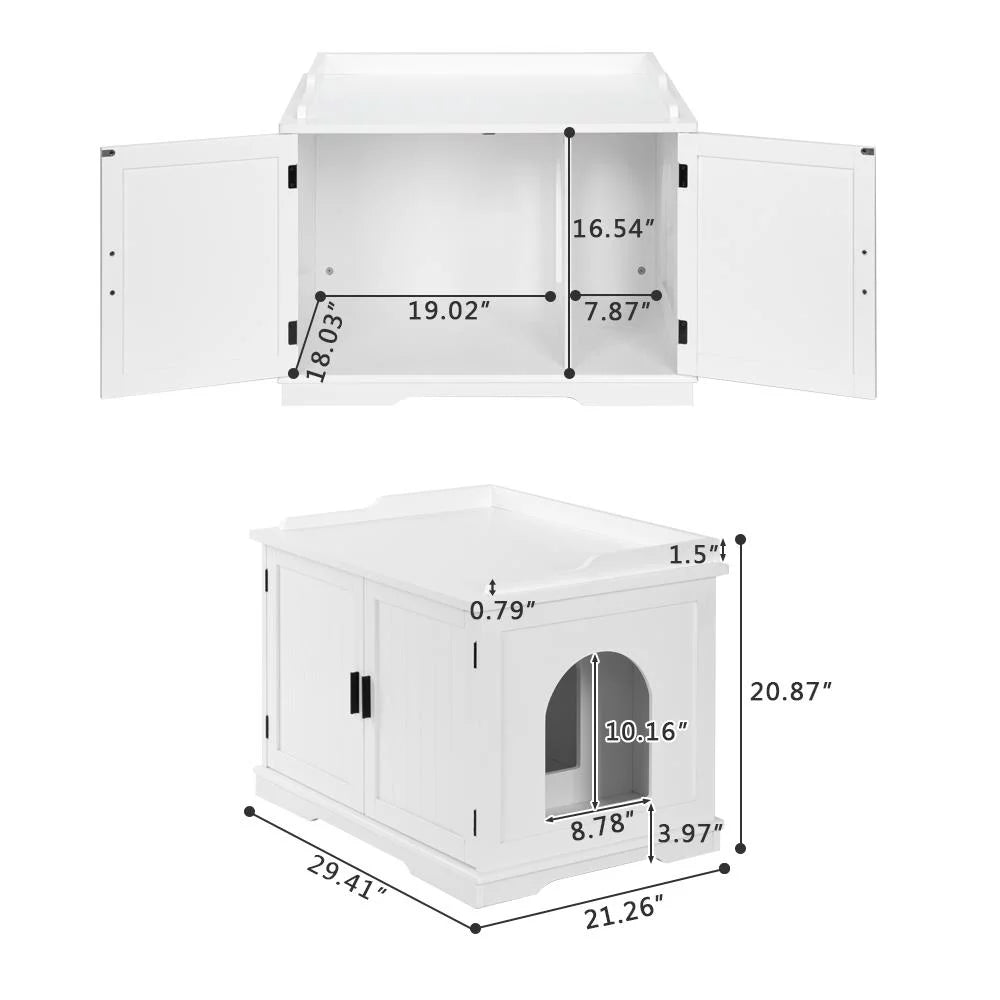 Easingroom Double-Door Wooden Cat Litter Box Enclosure Cabinet, Indoor Hidden Pet Crate Cat House Bench Furniture, White Animals & Pet Supplies > Pet Supplies > Cat Supplies > Cat Furniture KOL PET   