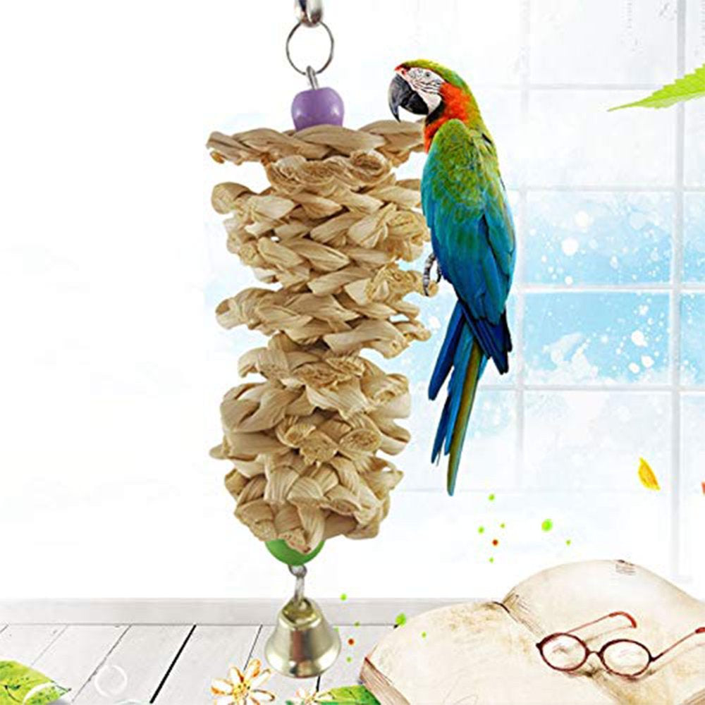 Bird Parrot Toy with Bell Natural Wooden Grass Chewing Bite Hanging Cage Swing Climb Chew Toys Animals & Pet Supplies > Pet Supplies > Bird Supplies > Bird Toys AKDSteel   