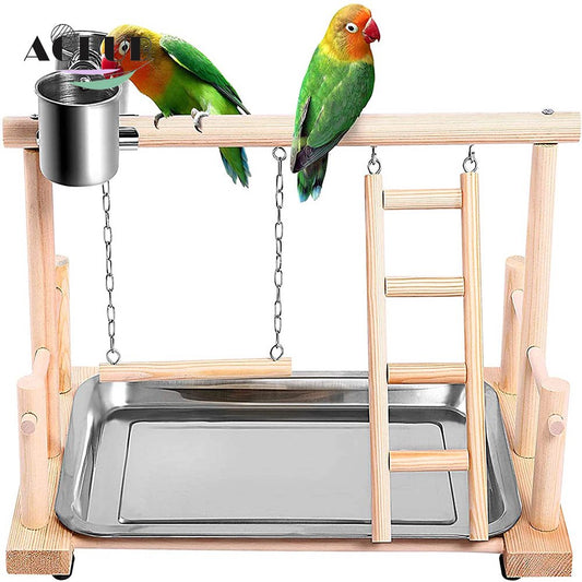 Bird Playground Parrot Wooden Perch Play Frame Standing Play Fence Ladder Feeding Seed Cup, Bird Rope, Toy Exercise Play Parrots, Conures, Parakeets, Finches Small Animals Animals & Pet Supplies > Pet Supplies > Bird Supplies > Bird Ladders & Perches KOL PET   