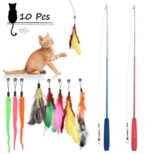 LETIGO Cat Feather Toy, 12PCS Retractable Cat Toy with Bell Refills, Interactive Catcher Teaser and Funny Exercise for Kittens Kitty Play Chase Exercise Animals & Pet Supplies > Pet Supplies > Cat Supplies > Cat Toys LETIGO   