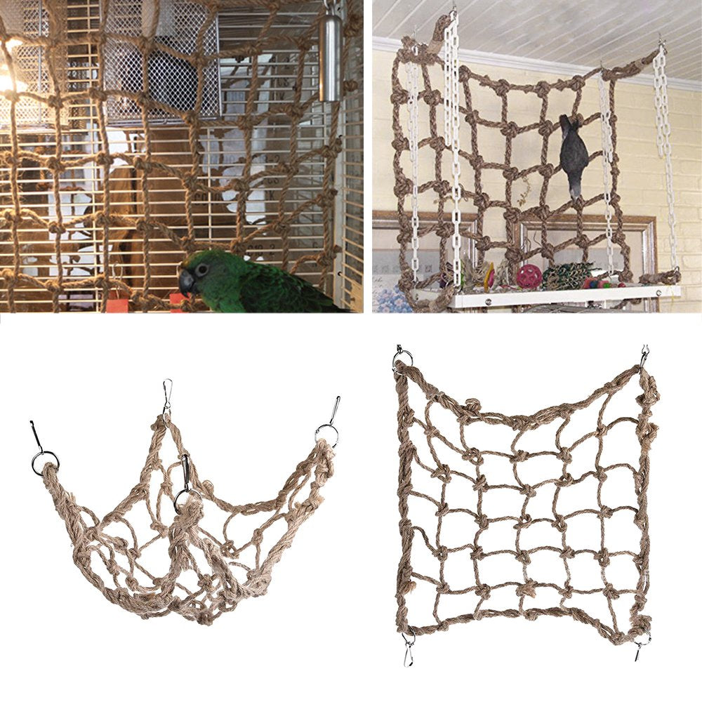 Gpoty Parrot Bird Climbing Net Hemp Rope Ladder Toy Play Gym Hanging Swing Net Parrot Perch Hammock Toy with Hooks Bird Cage Toy for Budgies Macaw Cockatoo Parakeet Hamster Ferret Animals & Pet Supplies > Pet Supplies > Bird Supplies > Bird Ladders & Perches Gpoty   