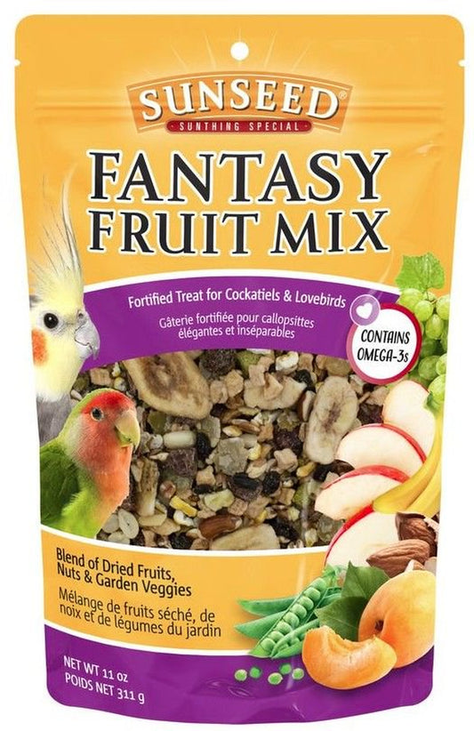 Sunseed Fantasy Fruit Mix Fortified Treat for Cockatiels and Lovebirds 11 Oz Pack of 4