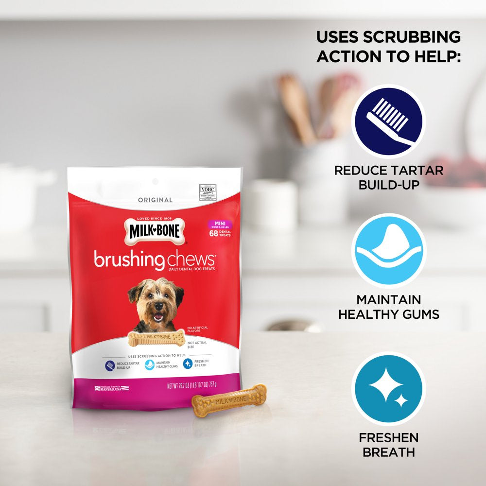 Milk-Bone Brushing Chews Daily Dental Dog Treats, Mini, 7.1 Oz., 18 Bones per Bag Animals & Pet Supplies > Pet Supplies > Dog Supplies > Dog Treats The J.M. Smucker Company   