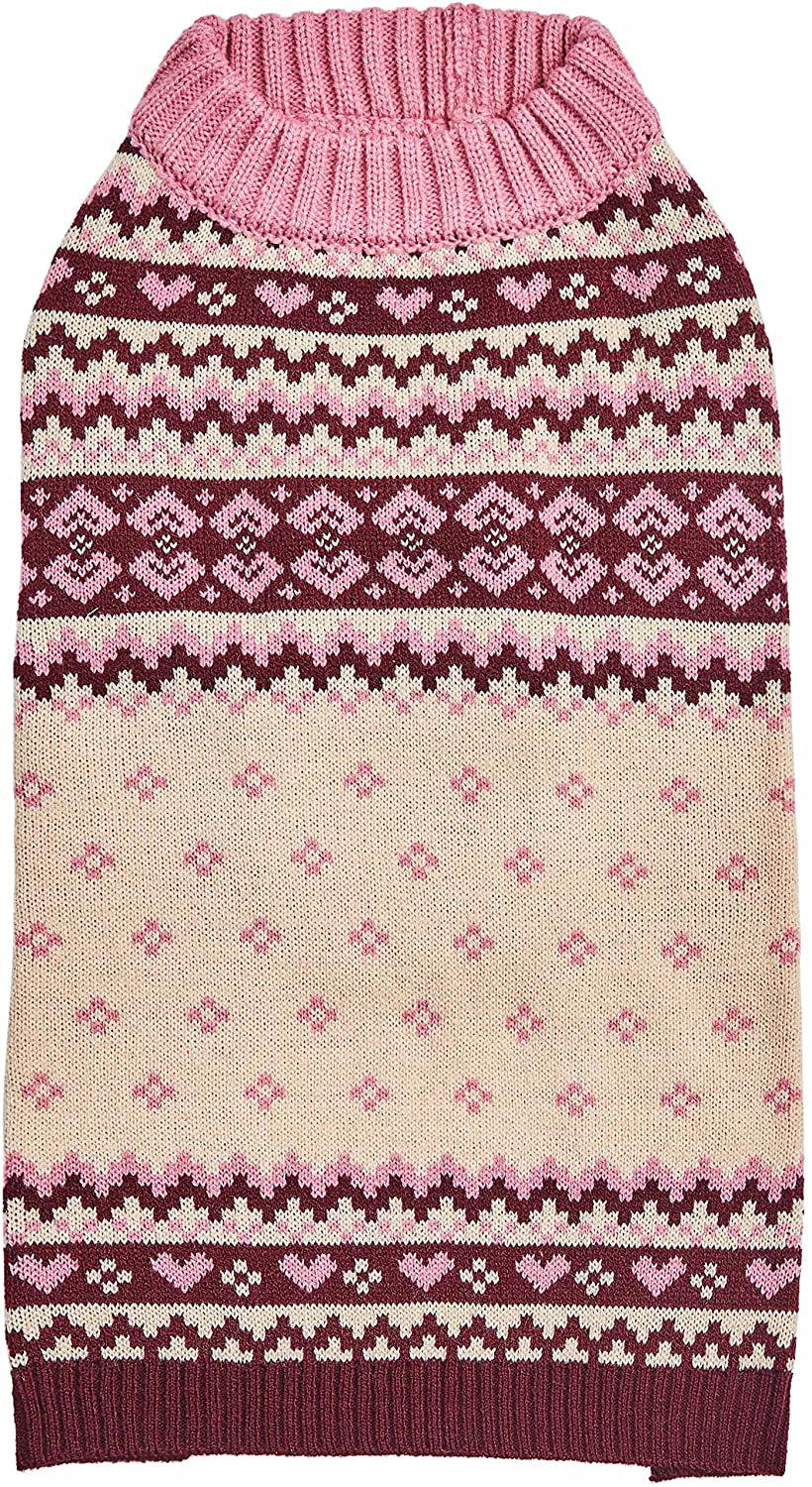 Blueberry Pet Artisan Chic Turtleneck Fair Isle Fall Winter Pullover Dog Sweater in Beige, Back Length 10", Warm Clothes for Small Dogs Animals & Pet Supplies > Pet Supplies > Dog Supplies > Dog Apparel Blueberry Pet Dog Sweater - Chic Pink 12 inch (Pack of 1) 