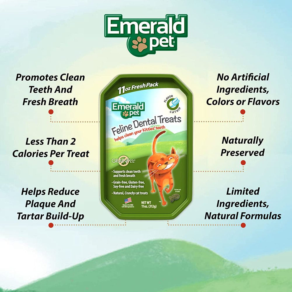 Feline Dental Treats — Tasty and Crunchy Cat Dental Treats Grain Free — Natural Dental Treats to Clean Cat Teeth, Freshen Cat Breath, and Reduce Plaque and Tartar Buildup — Catnip Treats, 11 Oz Animals & Pet Supplies > Pet Supplies > Cat Supplies > Cat Treats Emerald Pet   