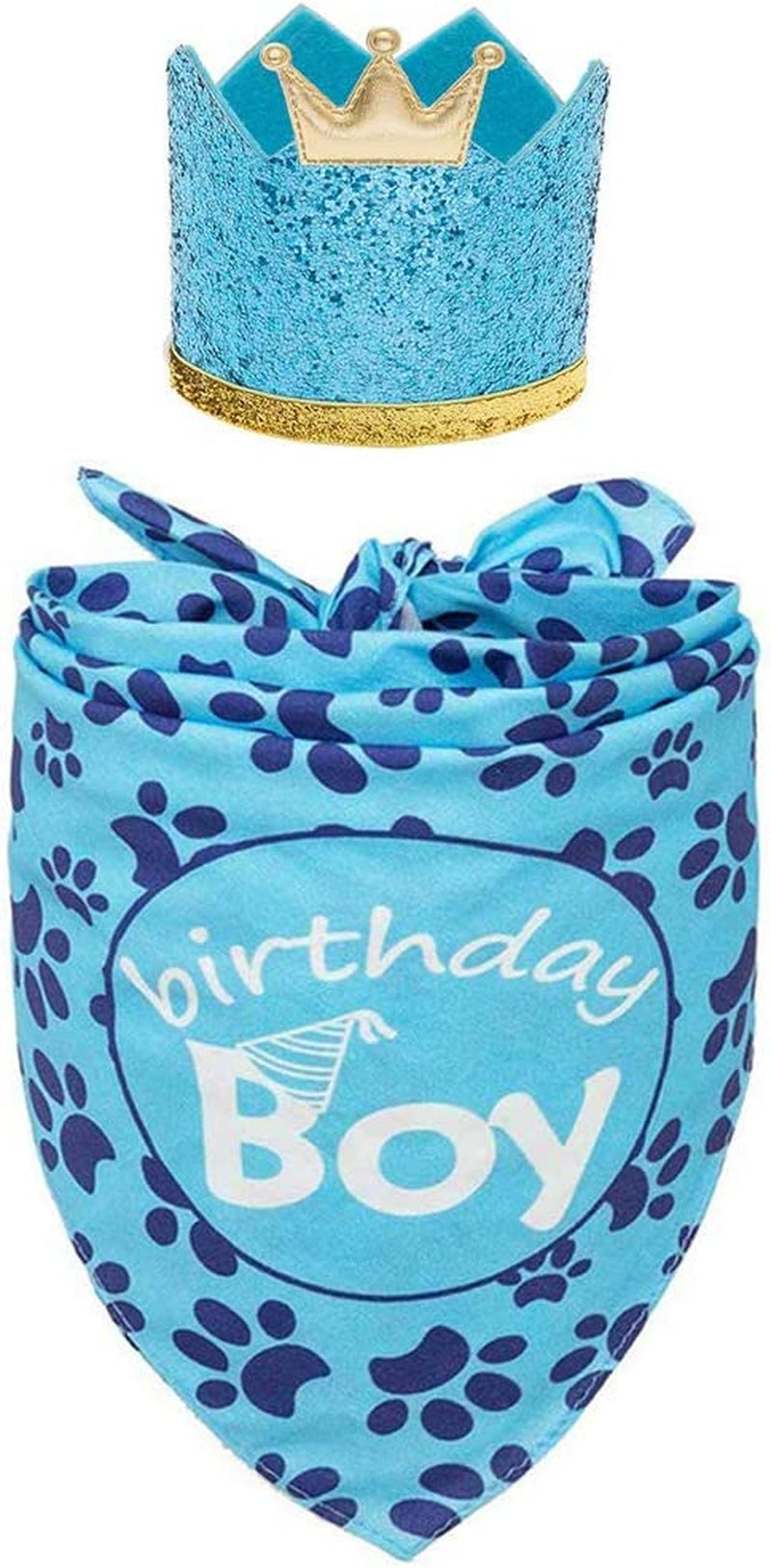 Dog Birthday Bandana with Crown Hat - Triangle Scarfs and Cute Party Hat for Pets, Blue Animals & Pet Supplies > Pet Supplies > Dog Supplies > Dog Apparel HAOBO   