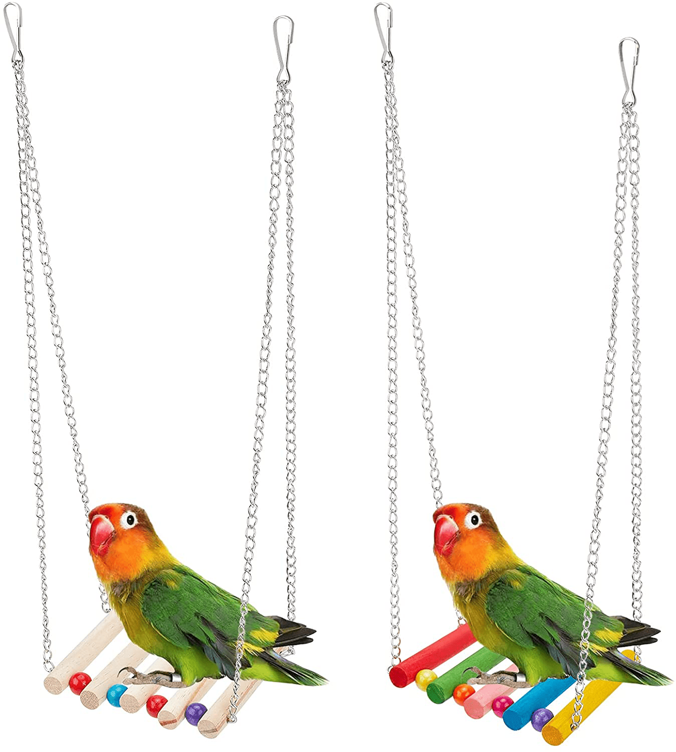 AHANDMAKER Bird Ladder Bridge, 2 Packs Parrot Nature Wood Perch 15" Pet Ladder Bird Toys Climbing Ladders Swing Toys, Rainbow Bridge Wooden Trainning Swing Toys for Cockatiel Grey Parrot Parakeet Animals & Pet Supplies > Pet Supplies > Bird Supplies > Bird Ladders & Perches AHANDMAKER   