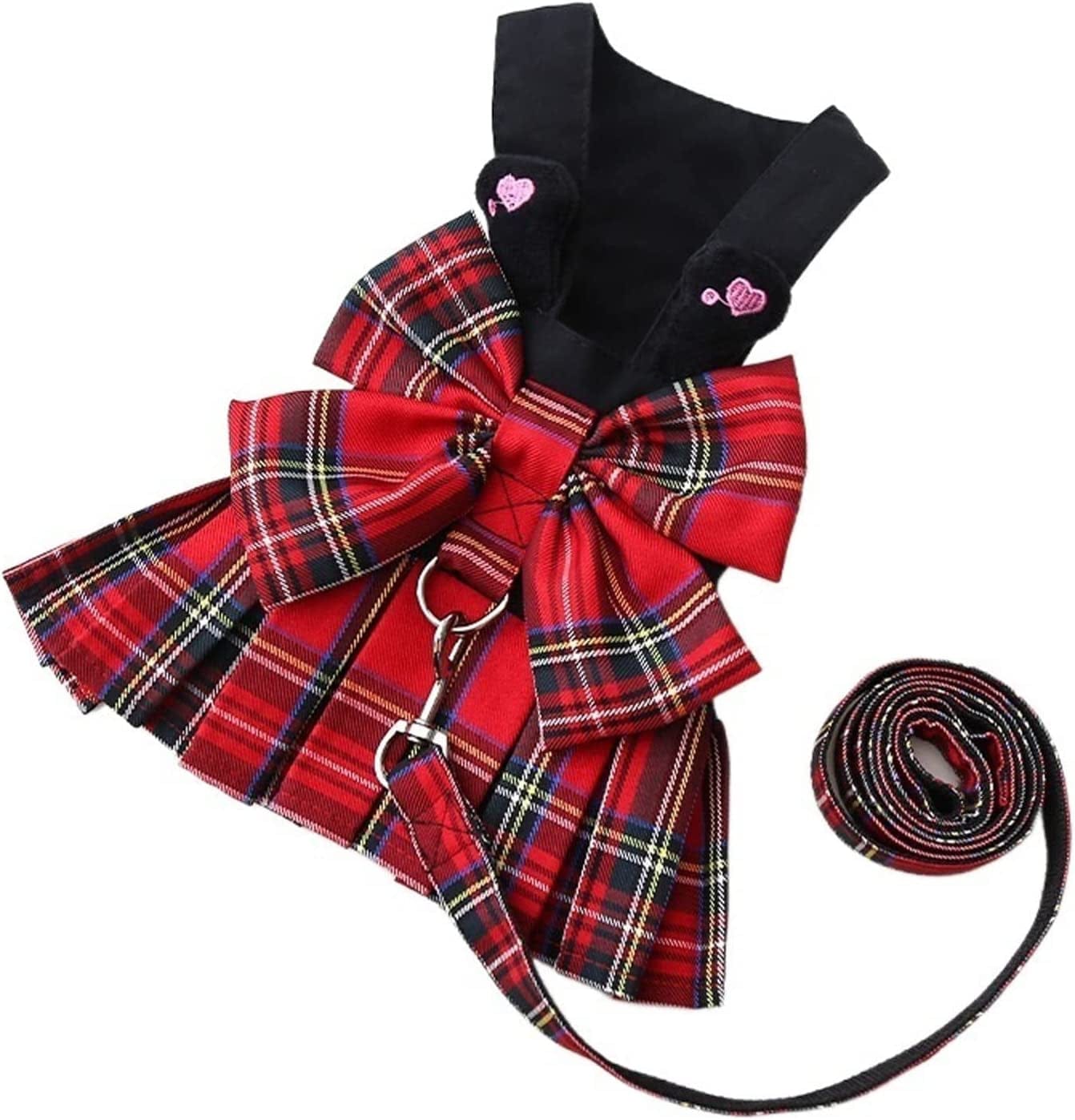 AHEGAS Strong Dog Leash Bow Dog Collar Skirt Cute Pet Plaid Harness with Traction Rope Small Cat Dogs Harness Vest Party Birthday Wedding Bowknot Dress Animals & Pet Supplies > Pet Supplies > Dog Supplies > Dog Apparel AHEGAS   