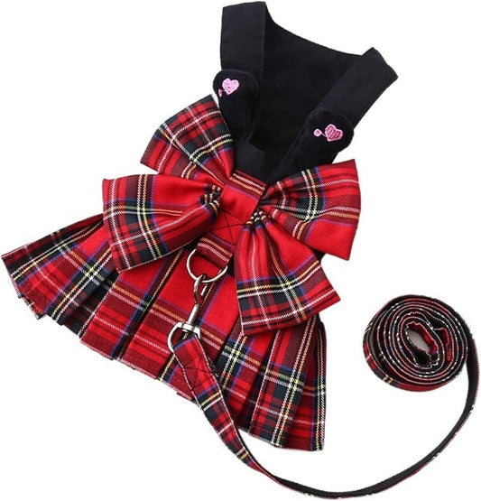 AHEGAS Strong Dog Leash Bow Dog Collar Skirt Cute Pet Plaid Harness with Traction Rope Small Cat Dogs Harness Vest Party Birthday Wedding Bowknot Dress Animals & Pet Supplies > Pet Supplies > Dog Supplies > Dog Apparel AHEGAS   