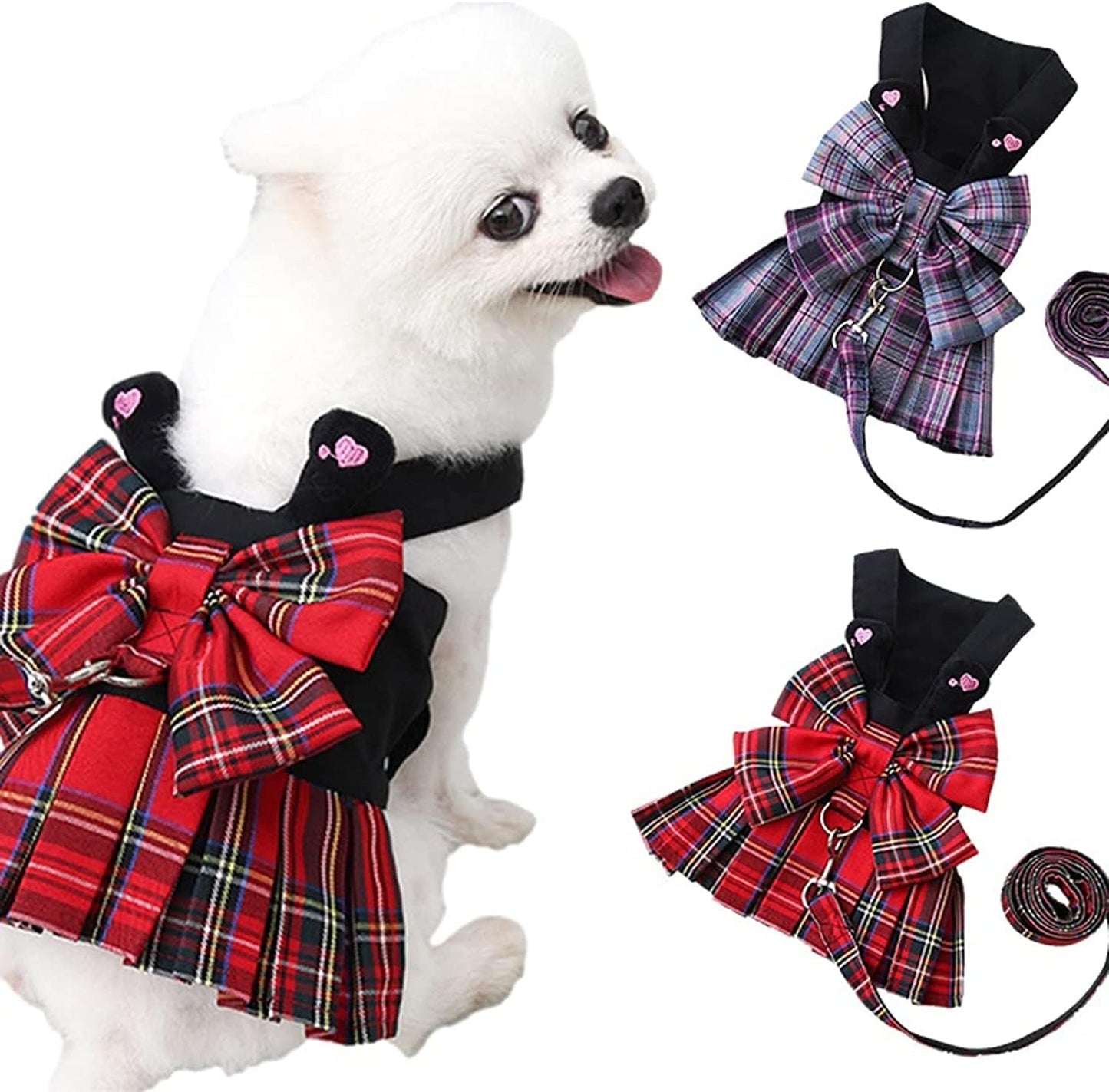 AHEGAS Strong Dog Leash Bow Dog Collar Skirt Cute Pet Plaid Harness with Traction Rope Small Cat Dogs Harness Vest Party Birthday Wedding Bowknot Dress Animals & Pet Supplies > Pet Supplies > Dog Supplies > Dog Apparel AHEGAS   