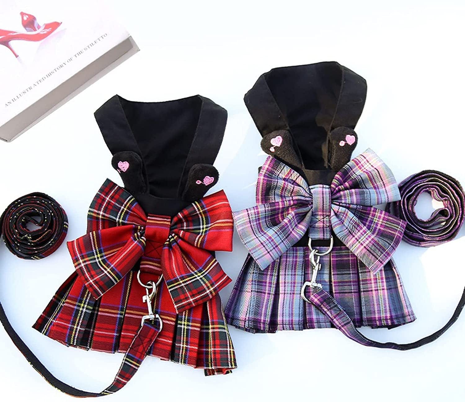 AHEGAS Strong Dog Leash Bow Dog Collar Skirt Cute Pet Plaid Harness with Traction Rope Small Cat Dogs Harness Vest Party Birthday Wedding Bowknot Dress Animals & Pet Supplies > Pet Supplies > Dog Supplies > Dog Apparel AHEGAS   