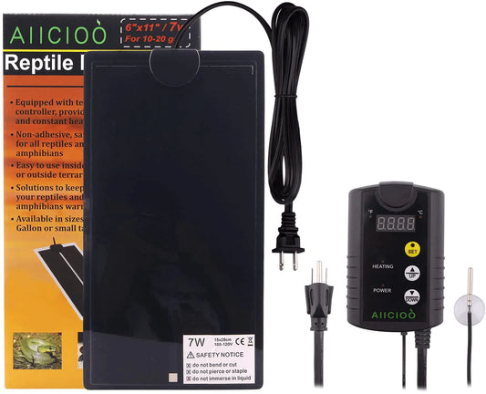 Aiicioo Reptile Heating Pad Terrarium Heater 7W - Non-Adhesive Removable under Tank Heat Mat for 10-20 Gal Tank Reptiles Amphibians Hermit Crab Snake Lizard Animals & Pet Supplies > Pet Supplies > Reptile & Amphibian Supplies > Reptile & Amphibian Substrates Aiicioo 6 X 11 Inch with Thermostat  