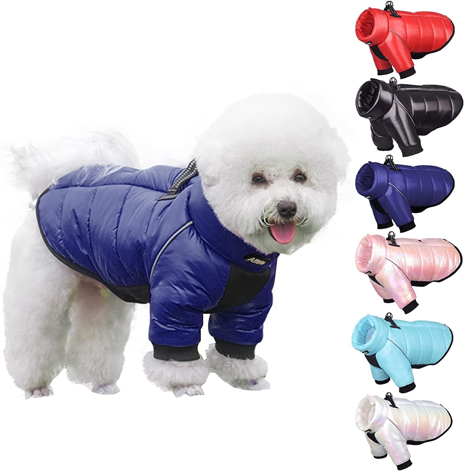 AIITLE Dog Warm Winter Jacket - Bronzing Waterproof Fabric Dog Coat - Dual D Ring Collar Design Dog Winter Coat - Cold Weather Dog Apparel for Small Medium Large Dogs Navy Blue L Animals & Pet Supplies > Pet Supplies > Dog Supplies > Dog Apparel AIITLE Navy Blue 3XL 