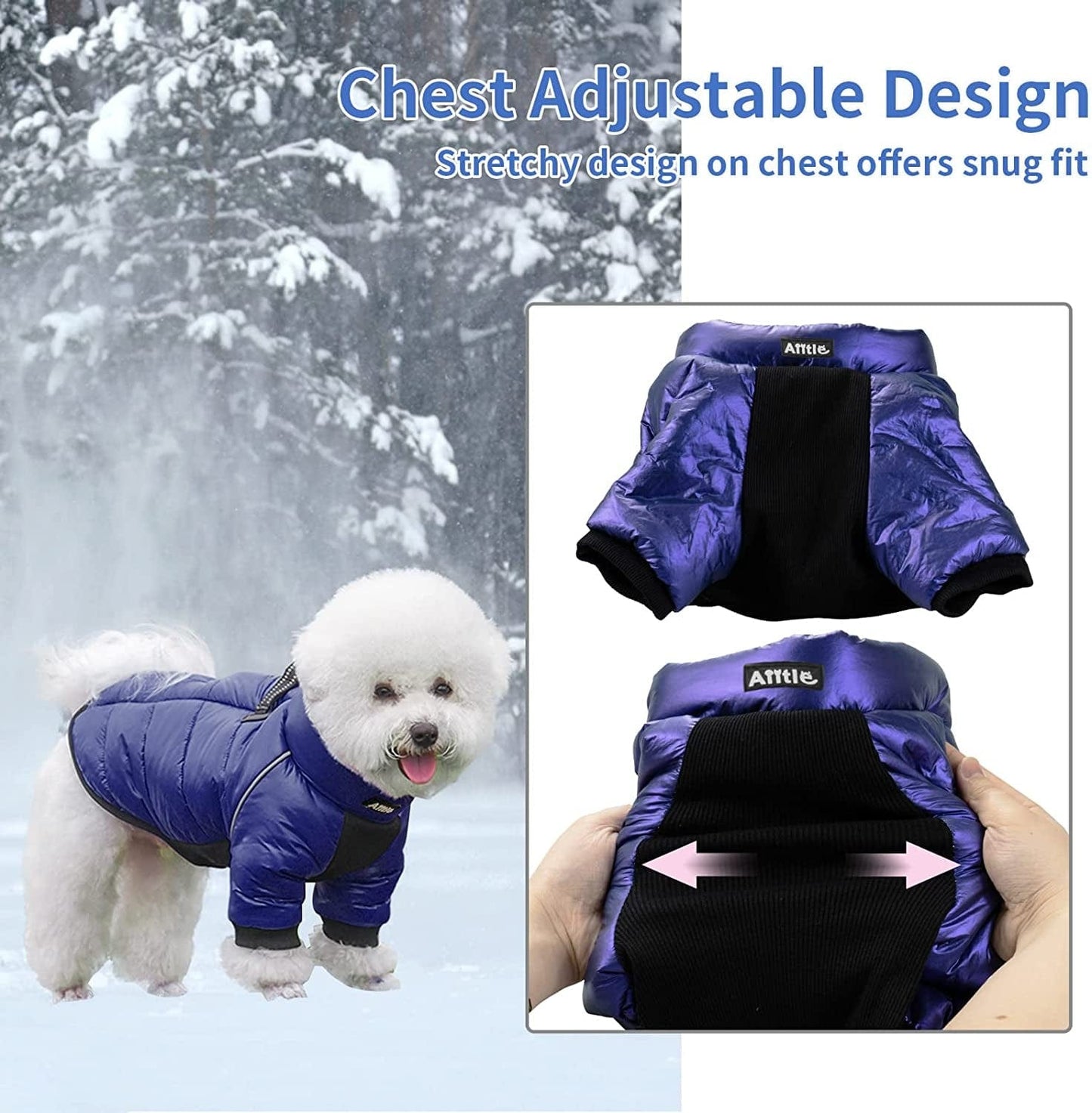 AIITLE Dog Warm Winter Jacket - Bronzing Waterproof Fabric Dog Coat - Dual D Ring Collar Design Dog Winter Coat - Cold Weather Dog Apparel for Small Medium Large Dogs Navy Blue L Animals & Pet Supplies > Pet Supplies > Dog Supplies > Dog Apparel AIITLE   