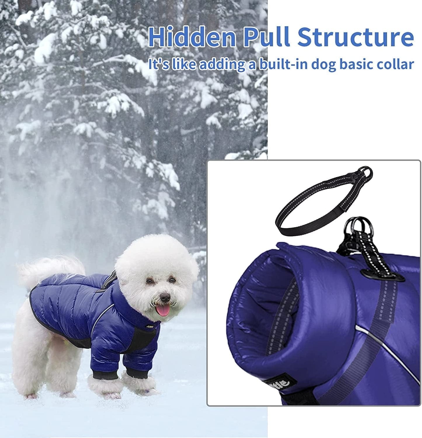 AIITLE Dog Warm Winter Jacket - Bronzing Waterproof Fabric Dog Coat - Dual D Ring Collar Design Dog Winter Coat - Cold Weather Dog Apparel for Small Medium Large Dogs Navy Blue L Animals & Pet Supplies > Pet Supplies > Dog Supplies > Dog Apparel AIITLE   