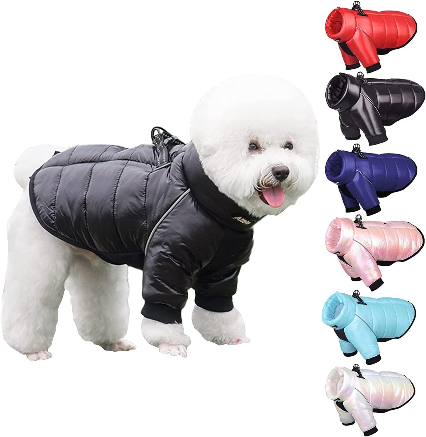 AIITLE Dog Warm Winter Jacket - Bronzing Waterproof Fabric Dog Coat - Dual D Ring Collar Design Dog Winter Coat - Cold Weather Dog Apparel for Small Medium Large Dogs Navy Blue L Animals & Pet Supplies > Pet Supplies > Dog Supplies > Dog Apparel AIITLE Black L 