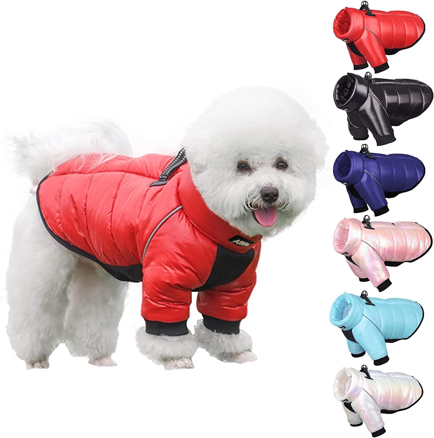 AIITLE Dog Warm Winter Jacket - Bronzing Waterproof Fabric Dog Coat - Dual D Ring Collar Design Dog Winter Coat - Cold Weather Dog Apparel for Small Medium Large Dogs Navy Blue L Animals & Pet Supplies > Pet Supplies > Dog Supplies > Dog Apparel AIITLE Red 3XL 