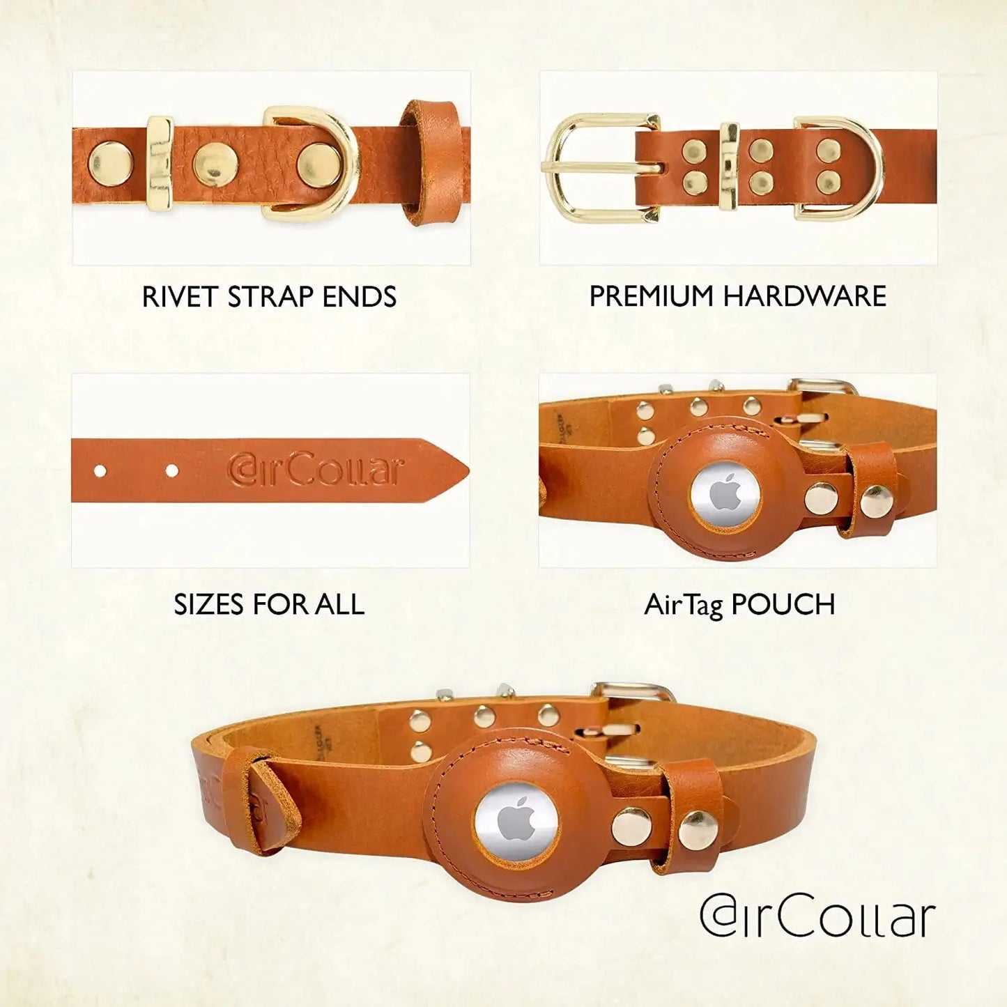 Aircollar Apple Airtag Natural Leather Pet Collar, Compatible with Apple Airtag 2021, Durable Leather (L: 0.9” Wide for 18.7” - 25.6” Neck, Honey Brown) Electronics > GPS Accessories > GPS Cases AirCollar   
