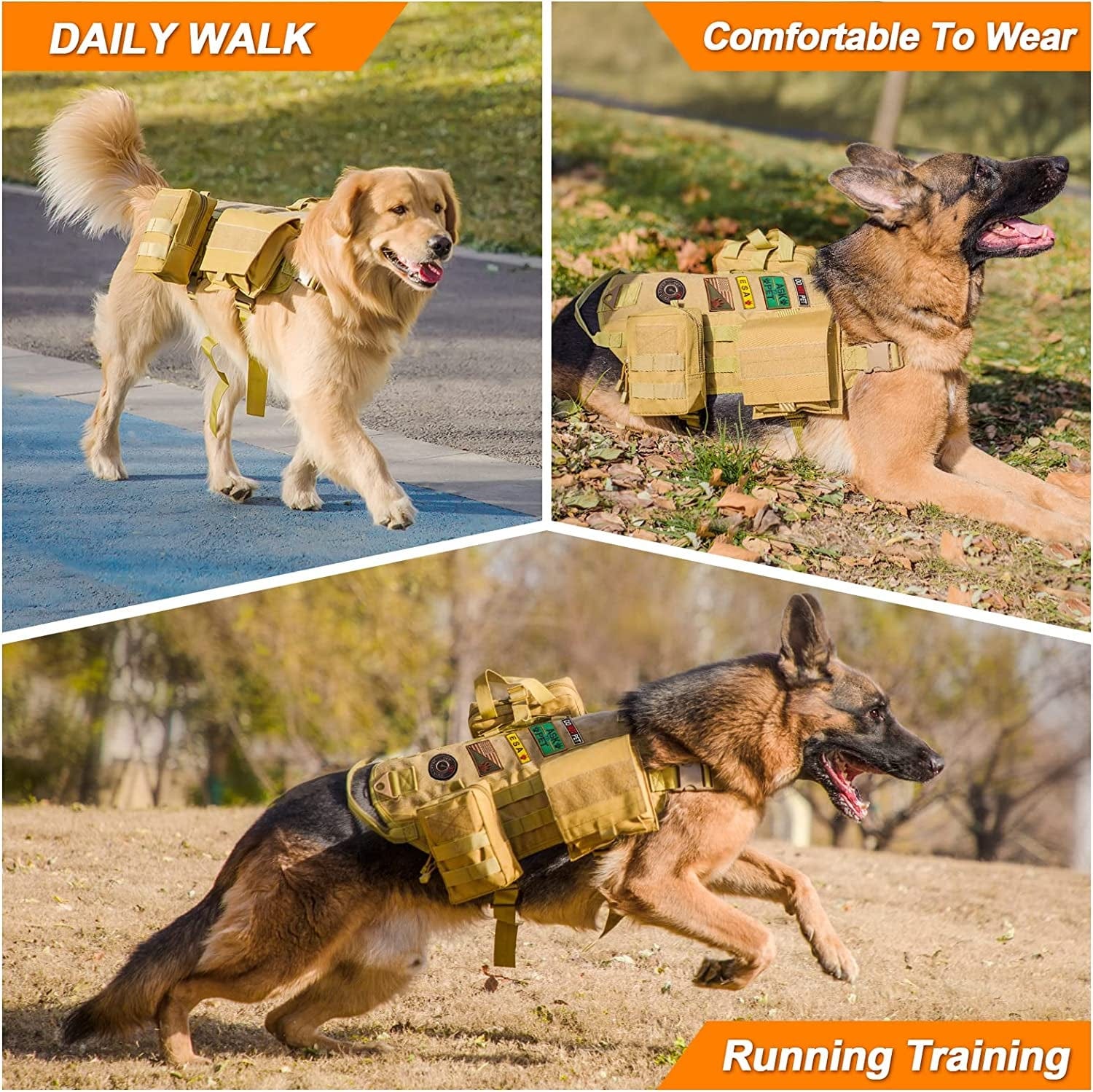 AIWAI Tactical Dog Harness with Pouches,Dog Vest Harness for Large