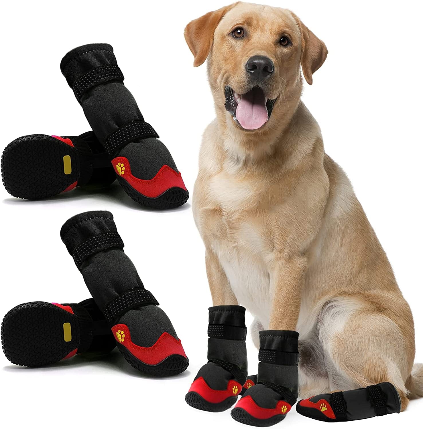 Anti-Slip Dog Snow Boots Waterproof Dog Shoes for Small Medium Large Dogs with Reflective Straps Pet Dog Boots for Hiking.4Pcs Soft Breathable Paw Protectors for Dogs Outdoor Night Use Animals & Pet Supplies > Pet Supplies > Dog Supplies > Dog Apparel MUSIMC Black red Size 3 :2.36''x1.96''(L*W) 