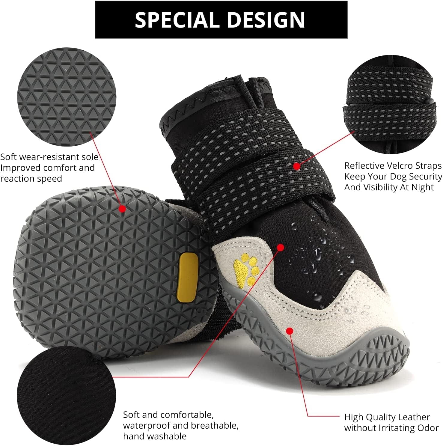 Anti-Slip Dog Snow Boots Waterproof Dog Shoes for Small Medium Large Dogs with Reflective Straps Pet Dog Boots for Hiking.4Pcs Soft Breathable Paw Protectors for Dogs Outdoor Night Use Animals & Pet Supplies > Pet Supplies > Dog Supplies > Dog Apparel MUSIMC   