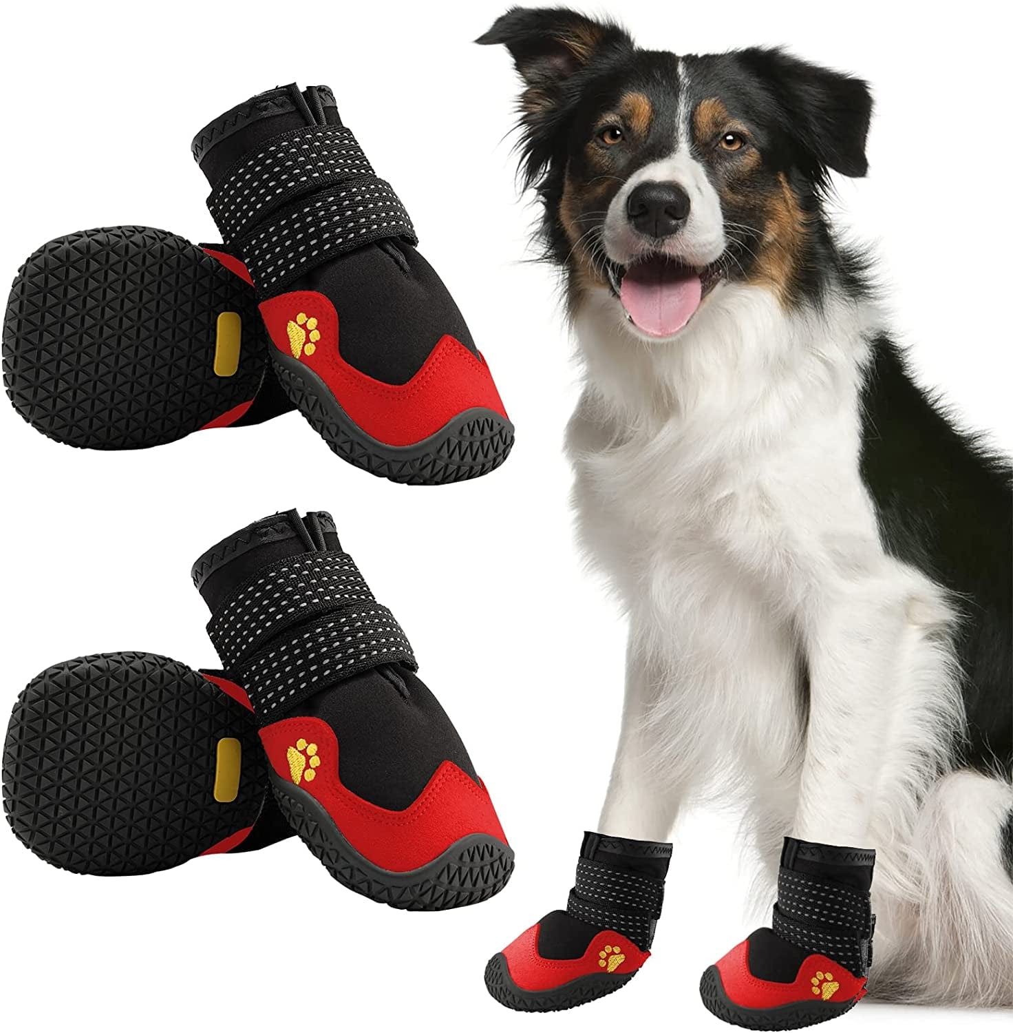 Anti-Slip Dog Snow Boots Waterproof Dog Shoes for Small Medium Large Dogs with Reflective Straps Pet Dog Boots for Hiking.4Pcs Soft Breathable Paw Protectors for Dogs Outdoor Night Use Animals & Pet Supplies > Pet Supplies > Dog Supplies > Dog Apparel MUSIMC Black red Size 2 :2.17''x1.77''(L*W) 