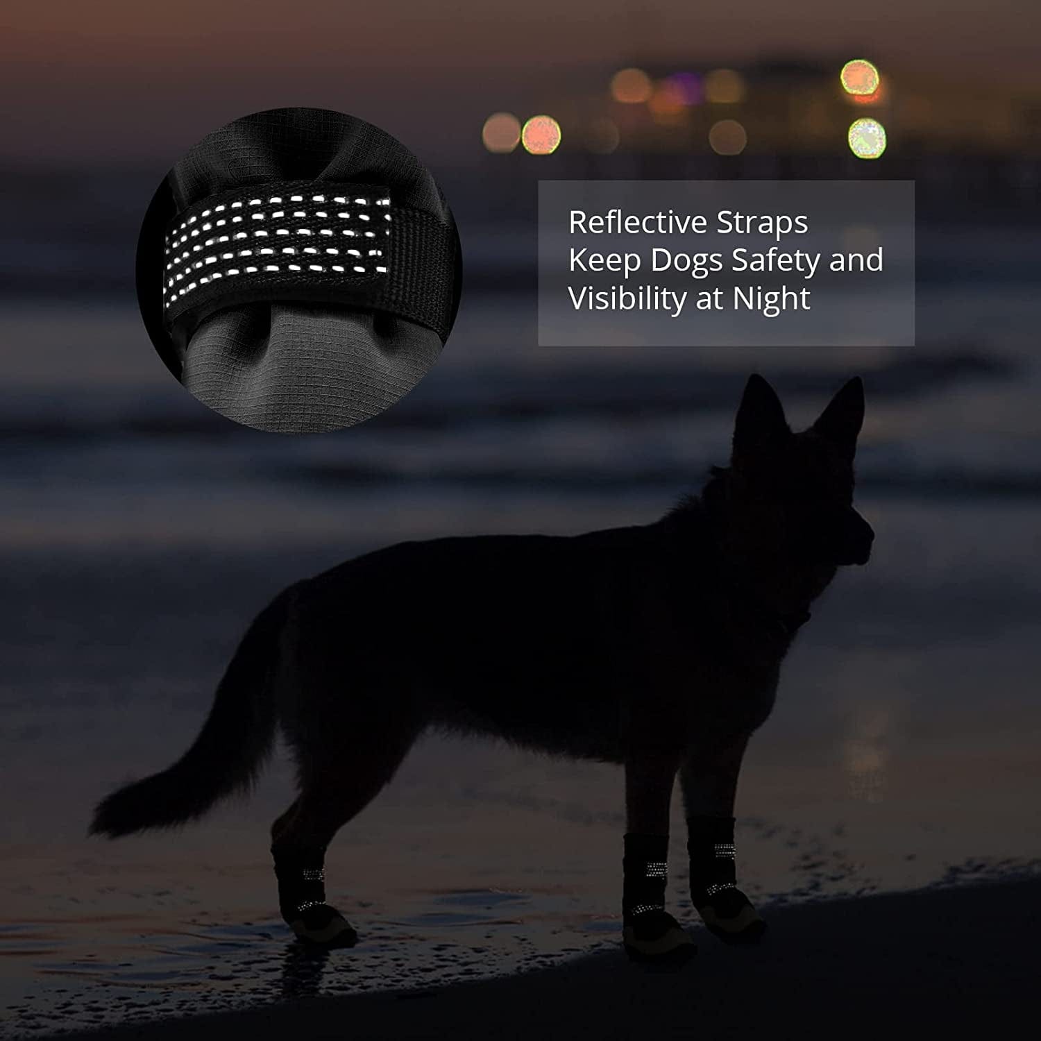 Anti-Slip Dog Snow Boots Waterproof Dog Shoes for Small Medium Large Dogs with Reflective Straps Pet Dog Boots for Hiking.4Pcs Soft Breathable Paw Protectors for Dogs Outdoor Night Use Animals & Pet Supplies > Pet Supplies > Dog Supplies > Dog Apparel MUSIMC   