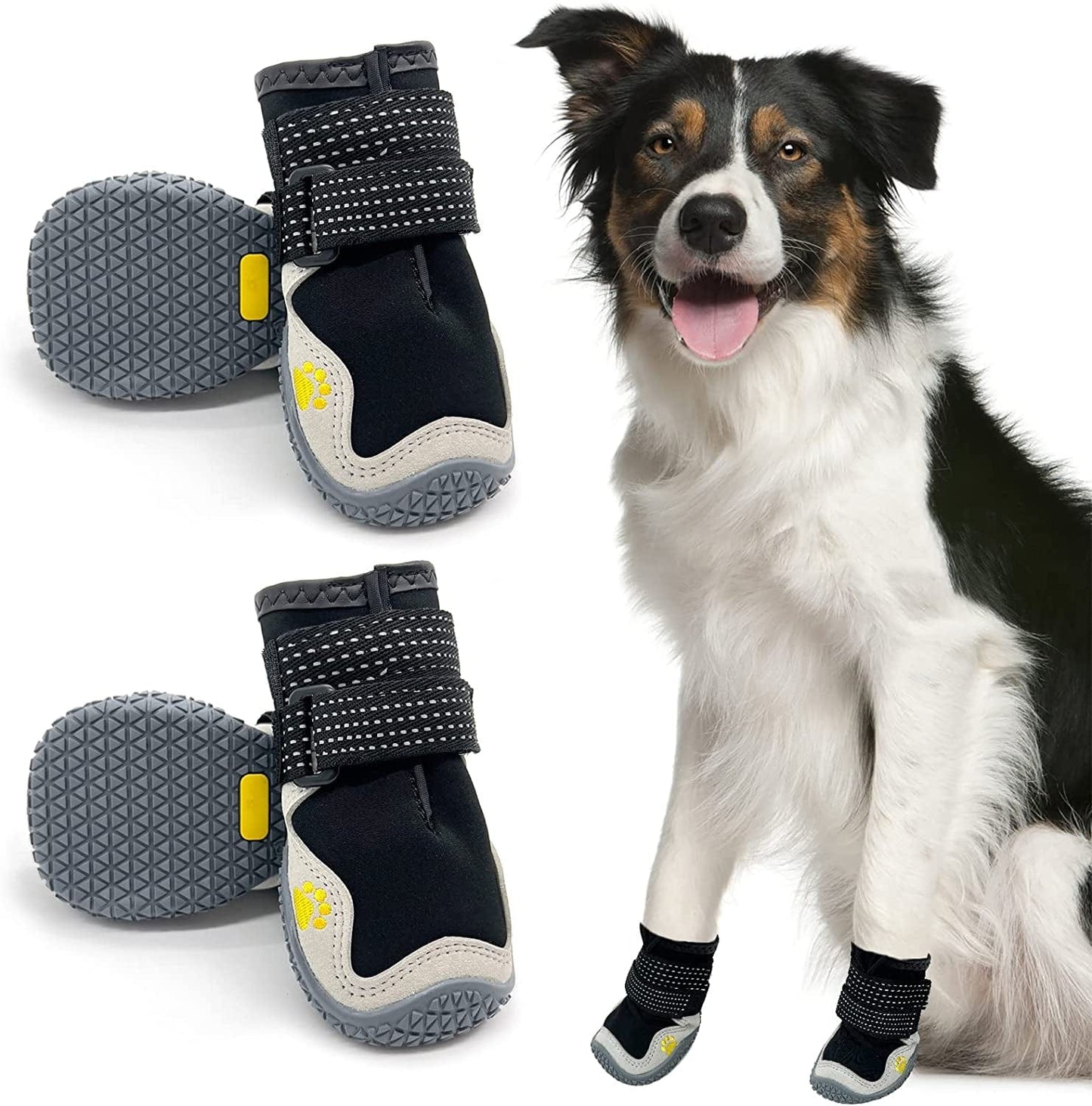 Anti-Slip Dog Snow Boots Waterproof Dog Shoes for Small Medium Large Dogs with Reflective Straps Pet Dog Boots for Hiking.4Pcs Soft Breathable Paw Protectors for Dogs Outdoor Night Use Animals & Pet Supplies > Pet Supplies > Dog Supplies > Dog Apparel MUSIMC Black gray Size 2 :2.17''x1.77''(L*W) 