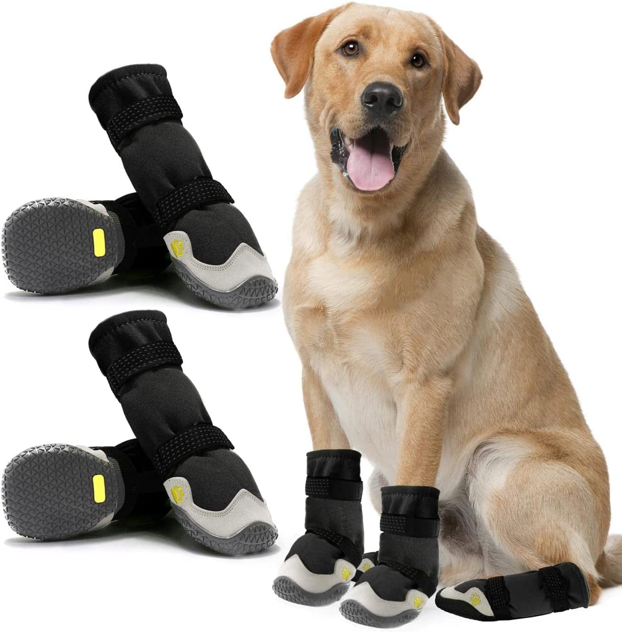 Anti-Slip Dog Snow Boots Waterproof Dog Shoes for Small Medium Large Dogs with Reflective Straps Pet Dog Boots for Hiking.4Pcs Soft Breathable Paw Protectors for Dogs Outdoor Night Use Animals & Pet Supplies > Pet Supplies > Dog Supplies > Dog Apparel MUSIMC Black gray Size 3 :2.36''x1.96''(L*W) 