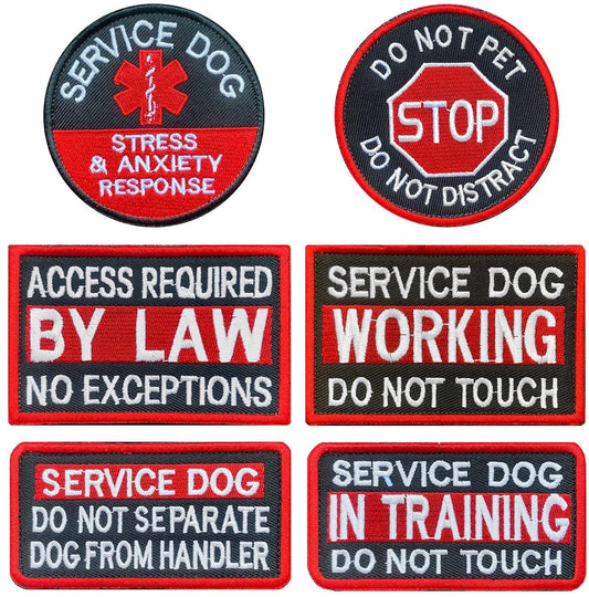 Antrix 6 Pcs Service Dog in Training Working Do Not Touch Pet Stress & Anxiety Response Access Required by Law Hook & Loop Service Dog Patch for Medium and Large Dogs Vests/Harness -Red