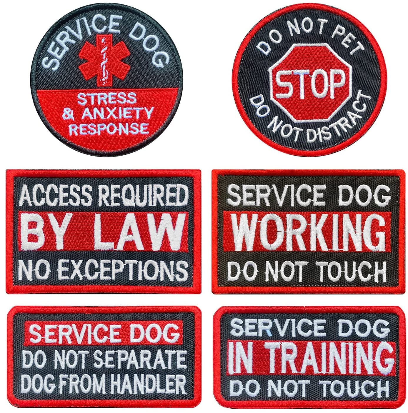 Antrix 6 Pcs Service Dog in Training Working Do Not Touch Pet Stress & Anxiety Response Access Required by Law Hook & Loop Service Dog Patch for Medium and Large Dogs Vests/Harness -Red Animals & Pet Supplies > Pet Supplies > Dog Supplies > Dog Apparel Antrix White  