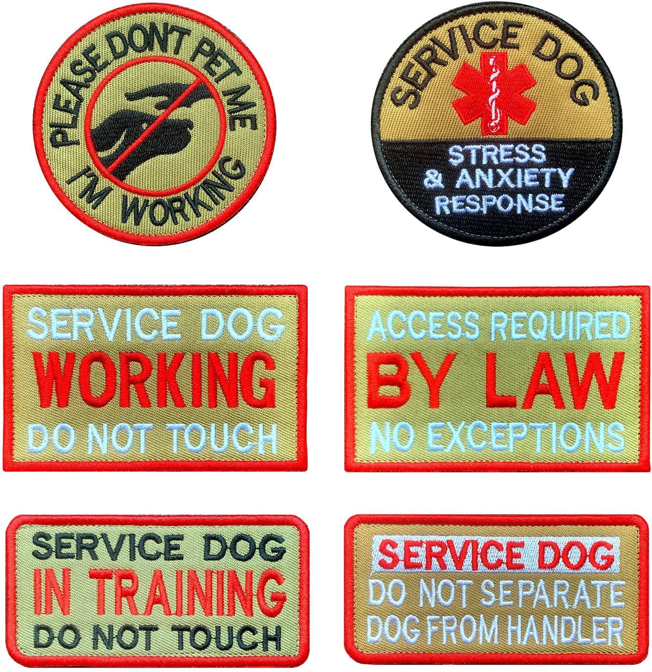 Antrix 6 Pcs Service Dog in Training Working Do Not Touch Pet Stress & Anxiety Response Access Required by Law Hook & Loop Service Dog Patch for Medium and Large Dogs Vests/Harness -Red Animals & Pet Supplies > Pet Supplies > Dog Supplies > Dog Apparel Antrix Brown  