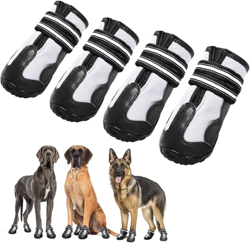 ANZOME Dog Shoes for Large Dogs，Dog Boots with Reflective Strip Rugged Tough Rubber Sole Black 4PCS Animals & Pet Supplies > Pet Supplies > Dog Supplies > Dog Apparel ANZOME Large  