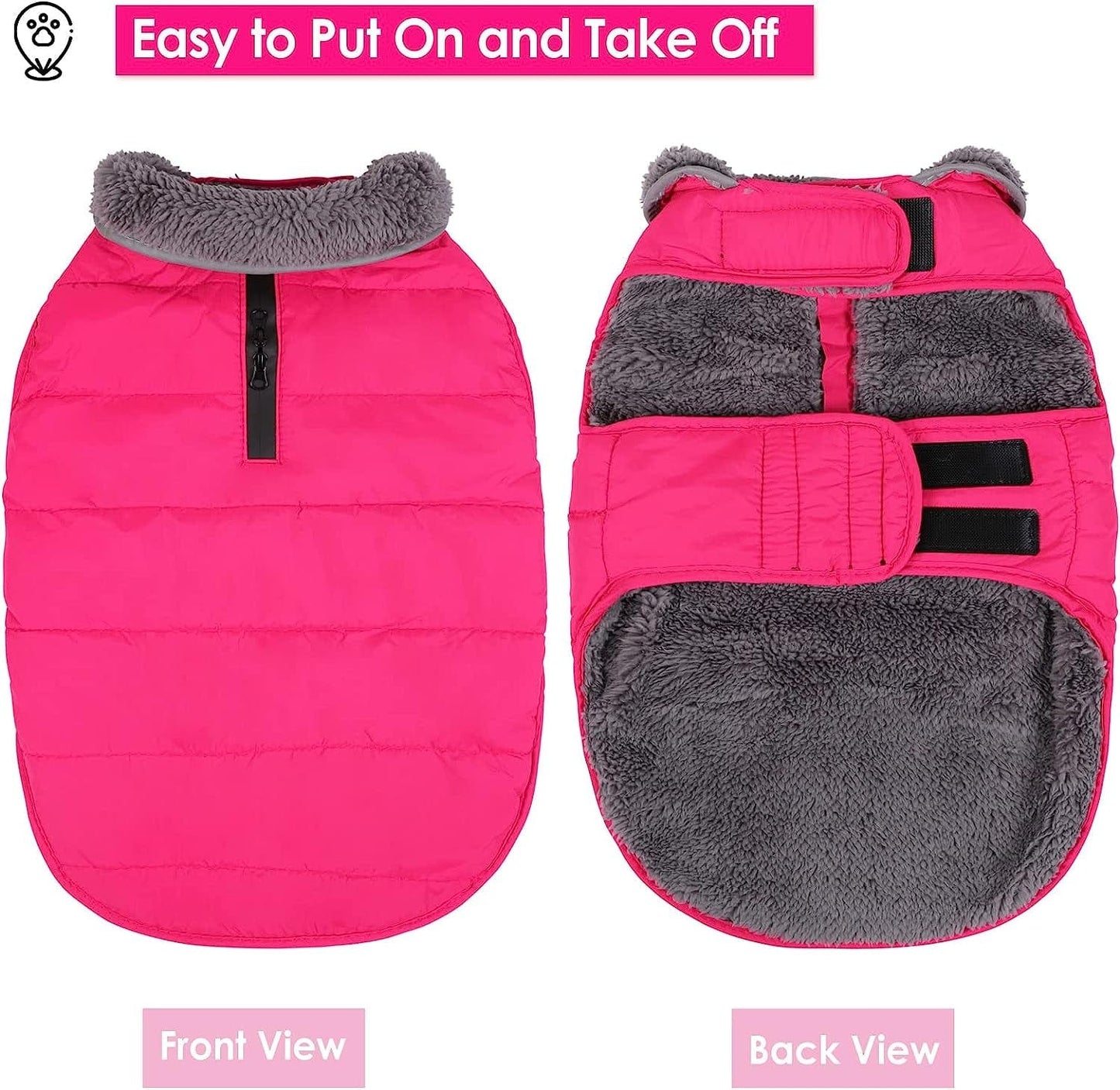 AOFITEE Dog Coat, Winter Dog Jacket Windproof Fleece Cold Weather Coats for Dogs, Warm Dog Winter Vest with Collar & Zipper Leash Hole, Outdoor Pet Apparel for Small Medium Large Dogs, Pink M Animals & Pet Supplies > Pet Supplies > Dog Supplies > Dog Apparel AOFITEE   