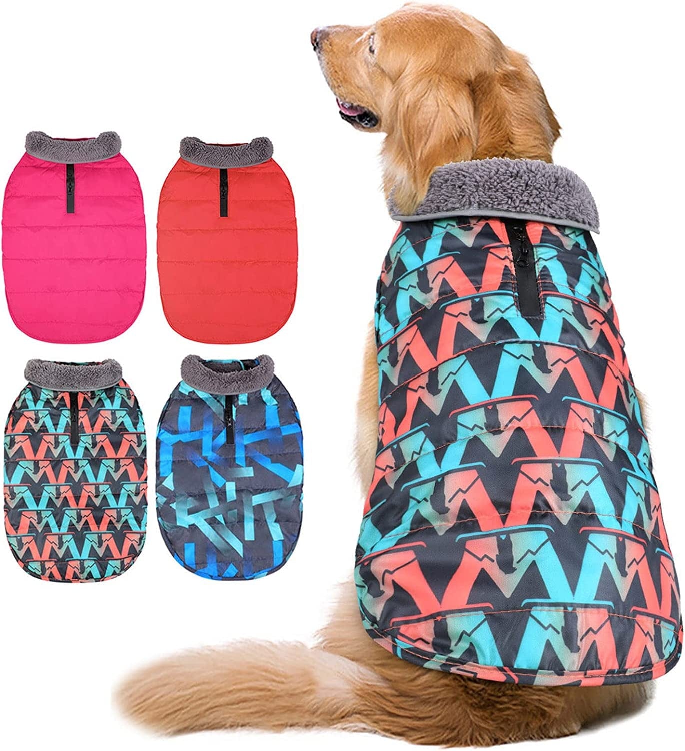 AOFITEE Dog Coat, Winter Dog Jacket Windproof Fleece Cold Weather Coats for Dogs, Warm Dog Winter Vest with Collar & Zipper Leash Hole, Outdoor Pet Apparel for Small Medium Large Dogs, Pink M Animals & Pet Supplies > Pet Supplies > Dog Supplies > Dog Apparel AOFITEE Colorful Geometric X-Small 