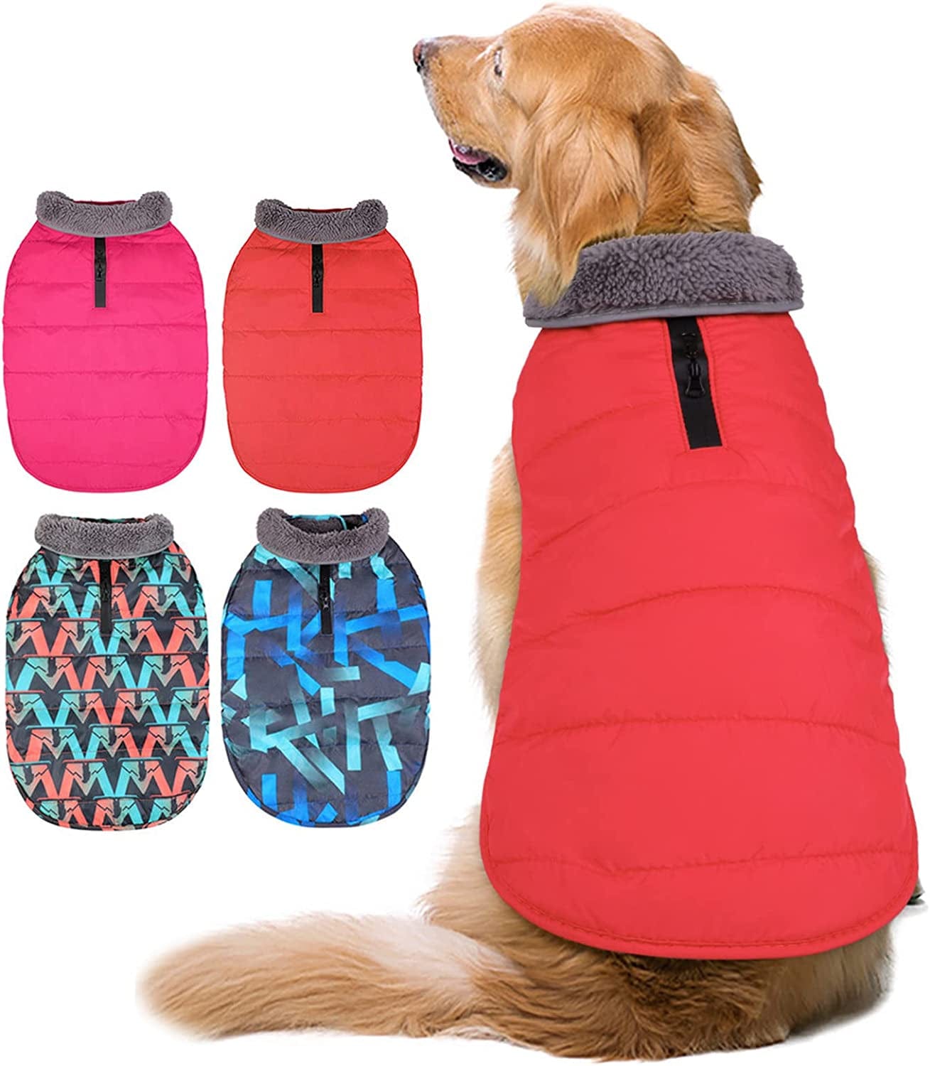 AOFITEE Dog Coat, Winter Dog Jacket Windproof Fleece Cold Weather Coats for Dogs, Warm Dog Winter Vest with Collar & Zipper Leash Hole, Outdoor Pet Apparel for Small Medium Large Dogs, Pink M Animals & Pet Supplies > Pet Supplies > Dog Supplies > Dog Apparel AOFITEE Red X-Small 