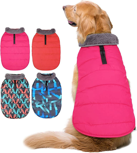 HUGO & HUDSON Reversible Dog Puffer Jacket with Collar Hole - Windproof  Padded Dog Winter Coat - Warm Zip-Up Vest - Pet Apparel for Small, Medium  and
