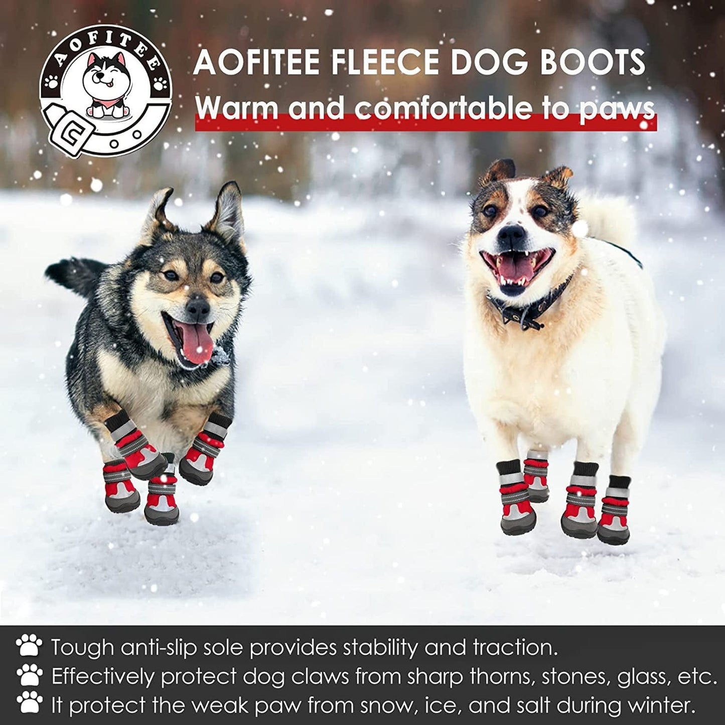 AOFITEE Dog Shoes, Waterproof Dog Boots, Winter Dog Booties for Large Dogs, Dog Rain Boots with Reflective Straps and Anti-Slip Sole, Outdoor Fleece Dog Paw Protector for Medium Large Dogs Animals & Pet Supplies > Pet Supplies > Dog Supplies > Dog Apparel AOFITEE   
