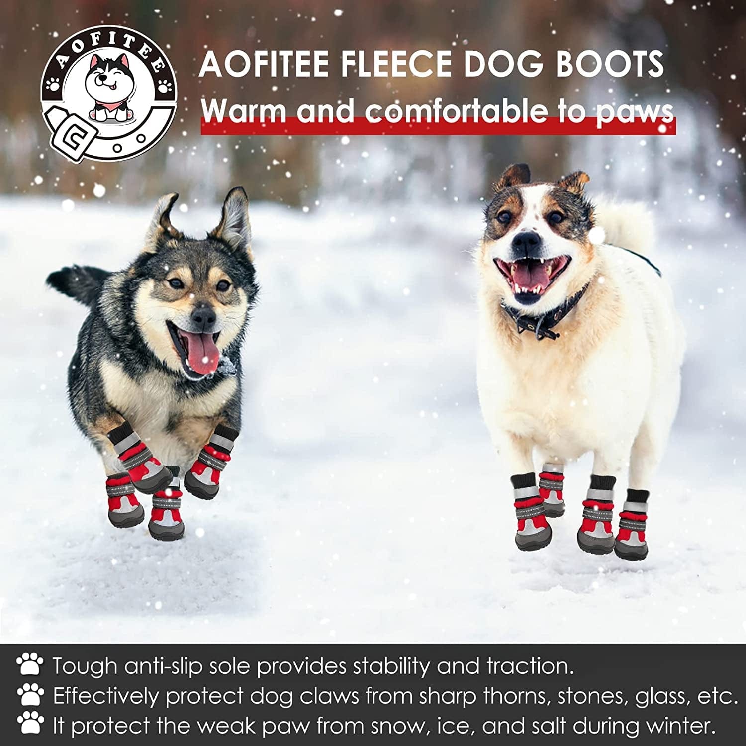 AOFITEE Dog Shoes, Waterproof Dog Boots, Winter Dog Booties for Large Dogs, Dog Rain Boots with Reflective Straps and Anti-Slip Sole, Outdoor Fleece Dog Paw Protector for Medium Large Dogs Animals & Pet Supplies > Pet Supplies > Dog Supplies > Dog Apparel AOFITEE   
