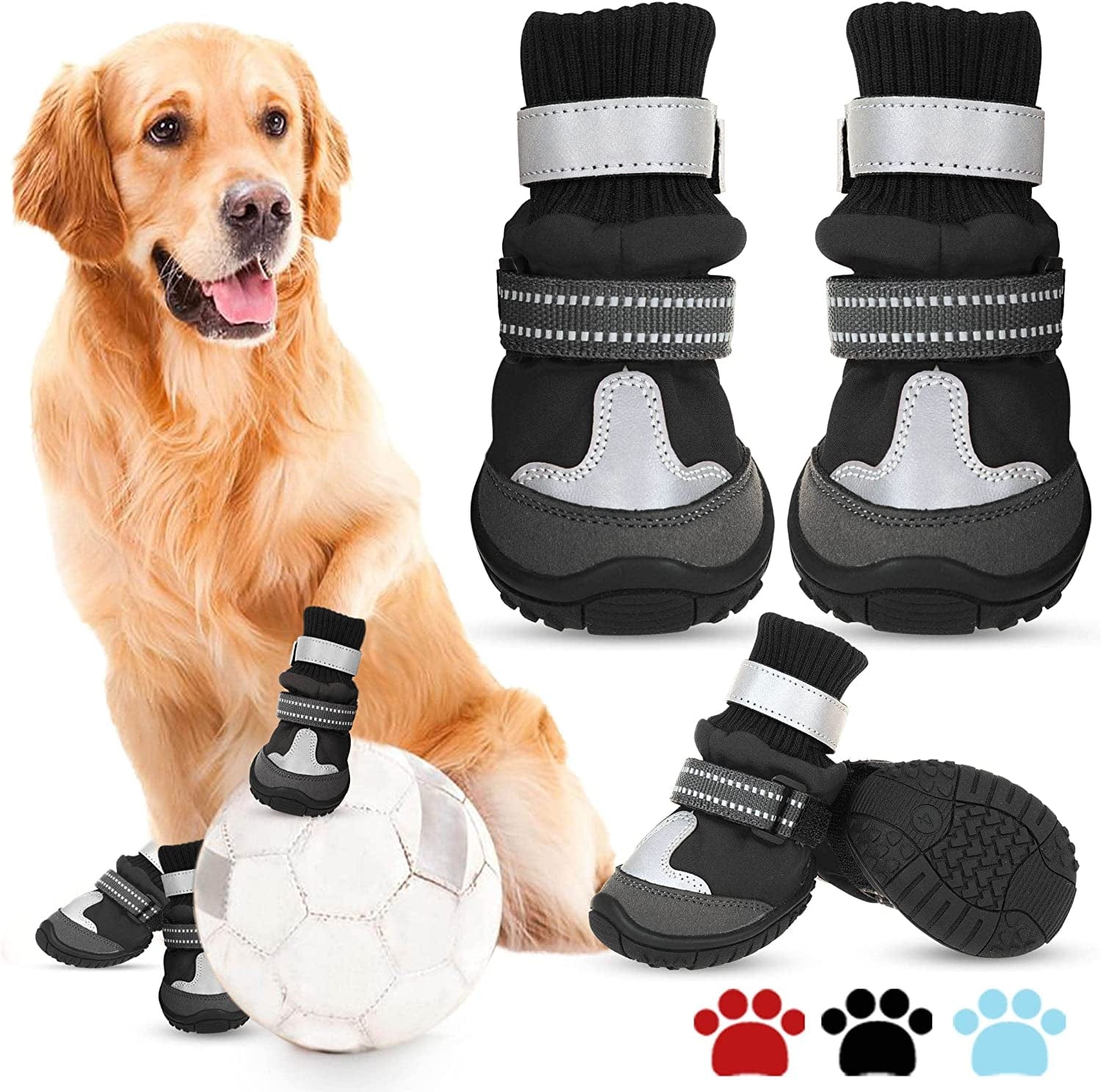 AOFITEE Dog Shoes, Waterproof Dog Boots, Winter Dog Booties for Large Dogs, Dog Rain Boots with Reflective Straps and Anti-Slip Sole, Outdoor Fleece Dog Paw Protector for Medium Large Dogs Animals & Pet Supplies > Pet Supplies > Dog Supplies > Dog Apparel AOFITEE Black Size 6 (Width: 2.6 inch) 