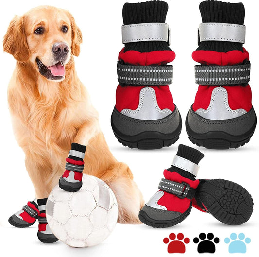 AOFITEE Dog Shoes, Waterproof Dog Boots, Winter Dog Booties for Large Dogs, Dog Rain Boots with Reflective Straps and Anti-Slip Sole, Outdoor Fleece Dog Paw Protector for Medium Large Dogs Animals & Pet Supplies > Pet Supplies > Dog Supplies > Dog Apparel AOFITEE Red Size 5 (Width: 2.4 inch) 
