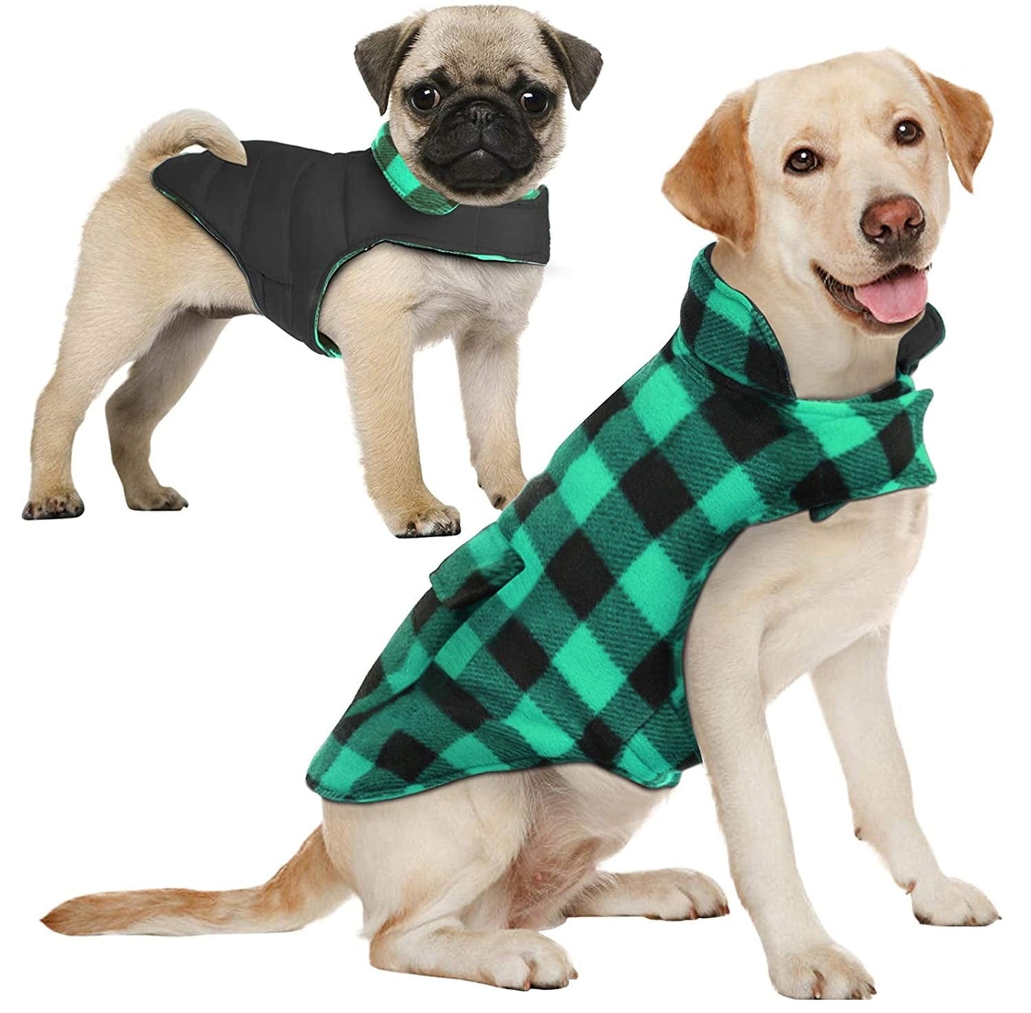 AOFITEE Reversible Dog Cold Weather Coat, Waterproof British Style Plaid Winter Pet Jacket, Warm Cotton Lined Vest Windproof Collar Outdoor Apparel for Small Medium and Large Dogs Animals & Pet Supplies > Pet Supplies > Dog Supplies > Dog Apparel AOFITEE Green & Black Grid XX-Large (Pack of 1) 