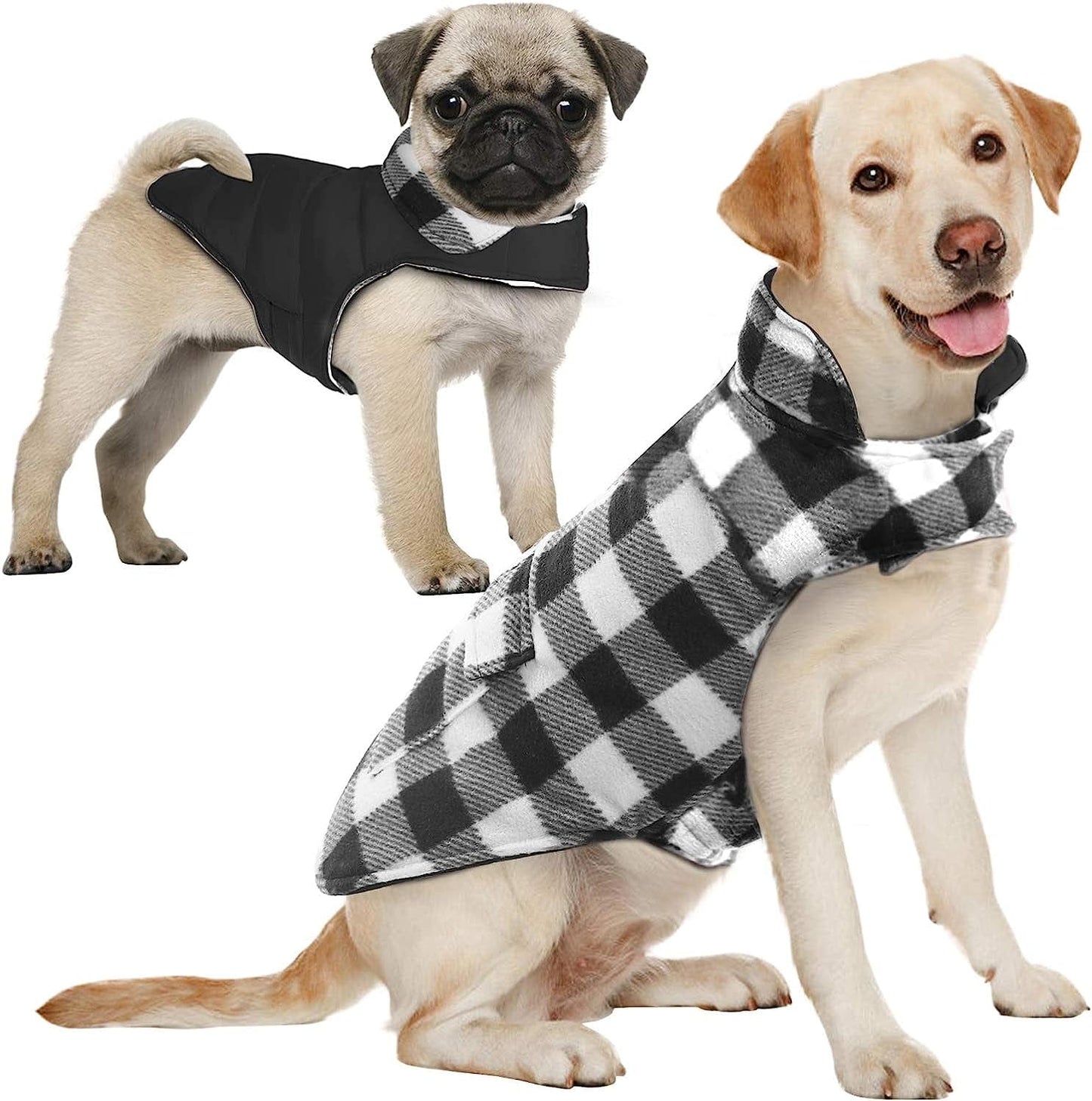 AOFITEE Reversible Dog Cold Weather Coat, Waterproof British Style Plaid Winter Pet Jacket, Warm Cotton Lined Vest Windproof Collar Outdoor Apparel for Small Medium and Large Dogs Animals & Pet Supplies > Pet Supplies > Dog Supplies > Dog Apparel AOFITEE Black & White Grid Medium (Pack of 1) 