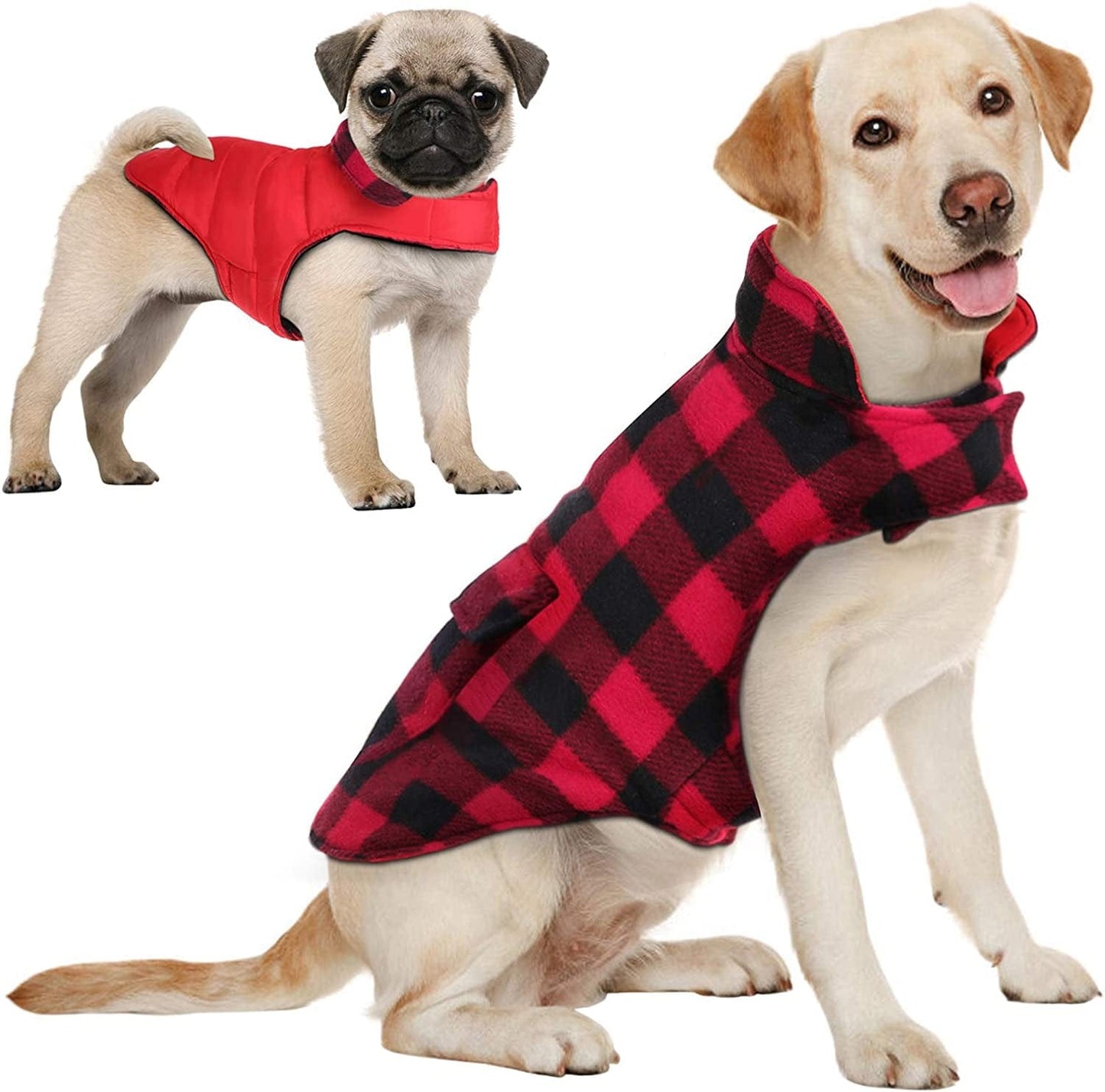 AOFITEE Reversible Dog Cold Weather Coat, Waterproof British Style Plaid Winter Pet Jacket, Warm Cotton Lined Vest Windproof Collar Outdoor Apparel for Small Medium and Large Dogs Animals & Pet Supplies > Pet Supplies > Dog Supplies > Dog Apparel AOFITEE Red & Black Grid XXX-Large (Pack of 1) 