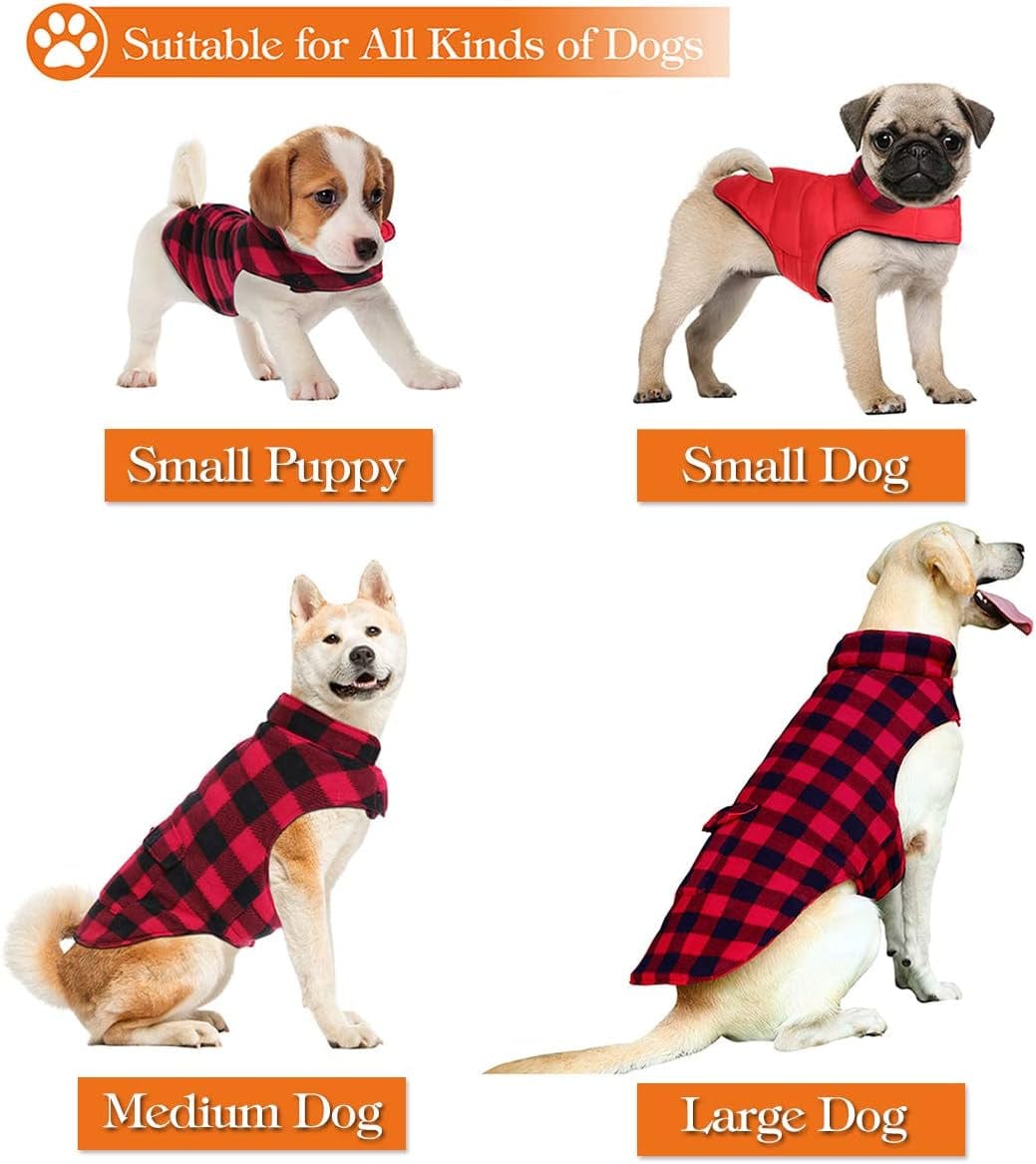 AOFITEE Reversible Dog Cold Weather Coat, Waterproof British Style Plaid Winter Pet Jacket, Warm Cotton Lined Vest Windproof Collar Outdoor Apparel for Small Medium and Large Dogs Animals & Pet Supplies > Pet Supplies > Dog Supplies > Dog Apparel AOFITEE   